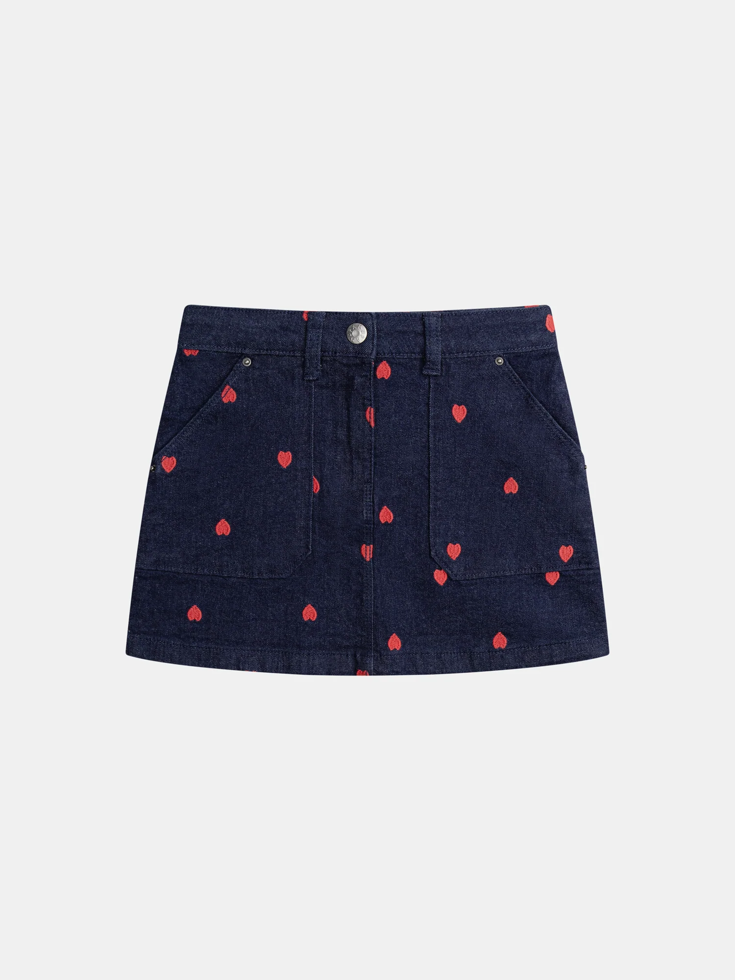 Jupe bleu en denim et broderies cœur pour fille