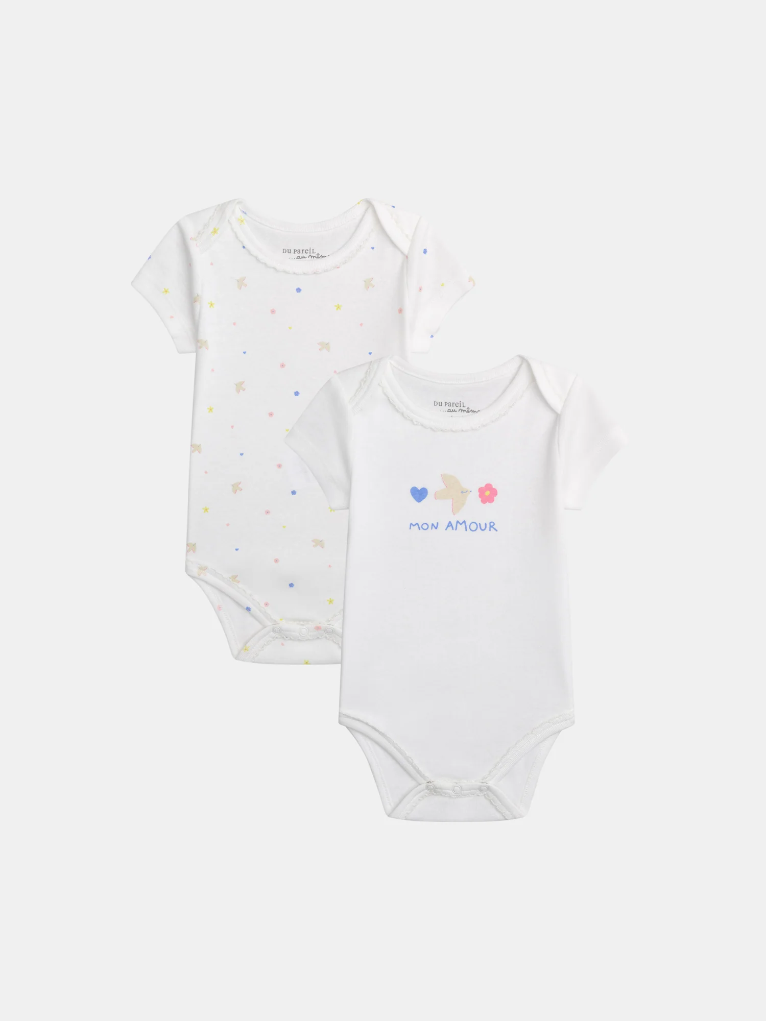 Lot de 2 bodies écru "Mon Amour" à manches courtespour bébé fille