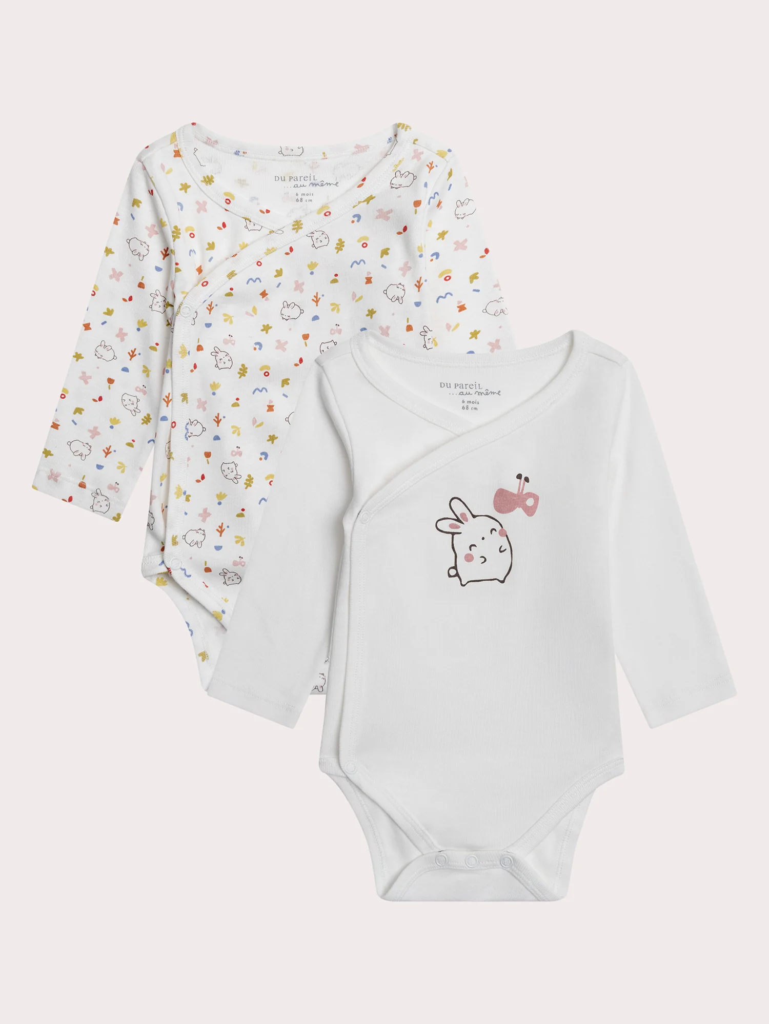 Lot de 2 bodies naissance blancs imprimés lapin