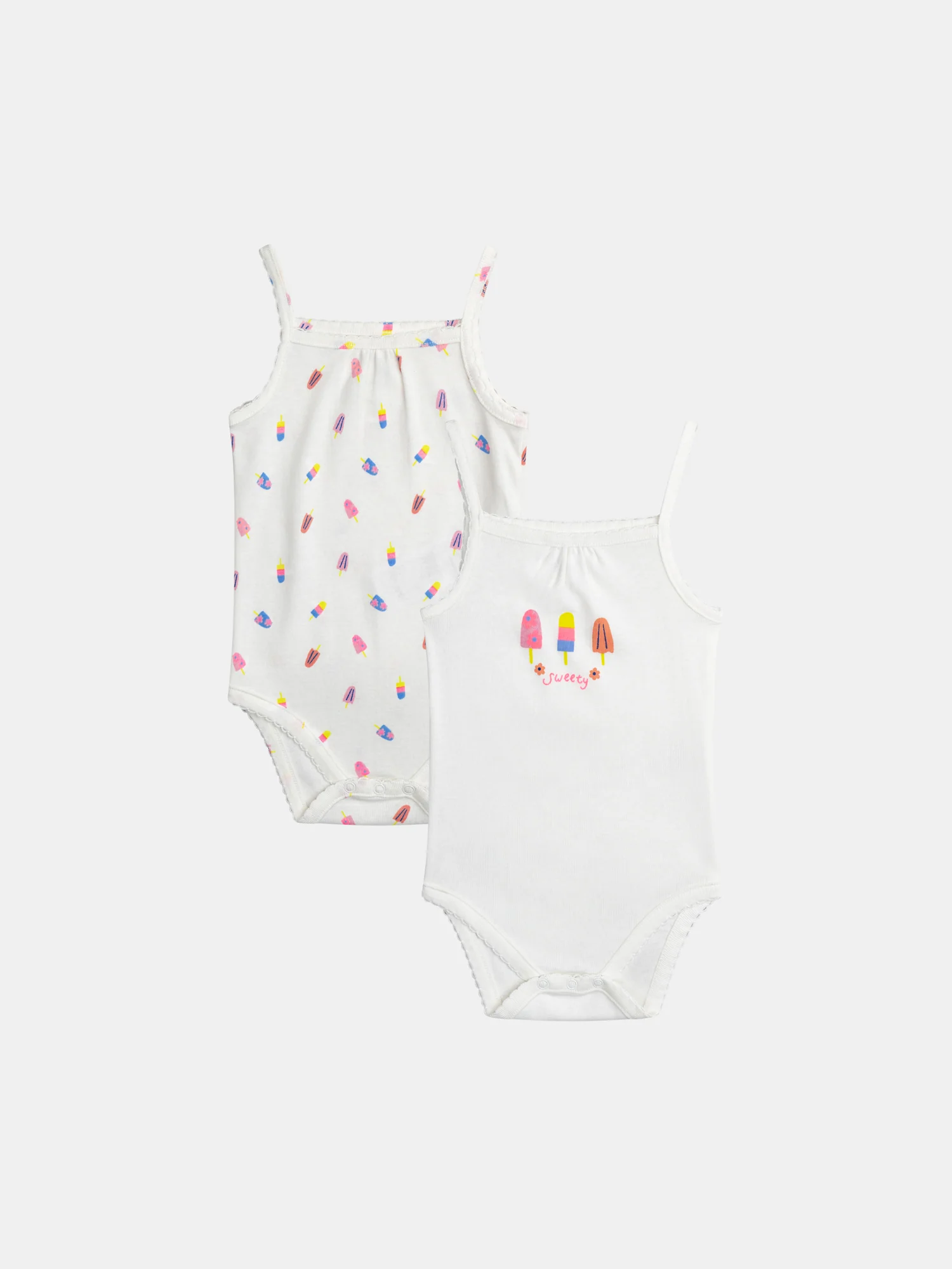 Lot de 2 bodies "SWEET & CHILL" à fines bretelles pour bébé fille