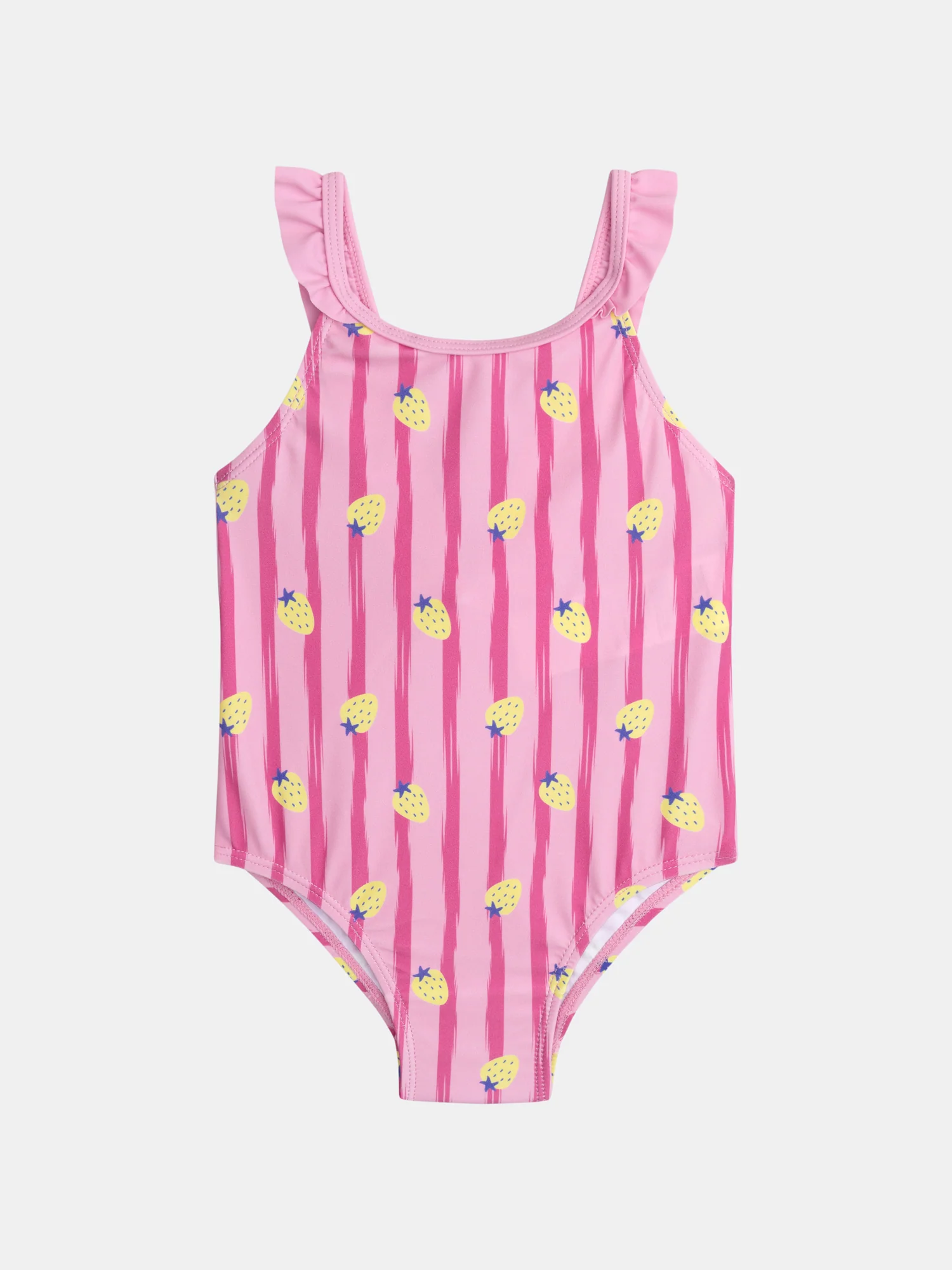 Maillot de bain 1 pièce imprimé fraises à rayures roses