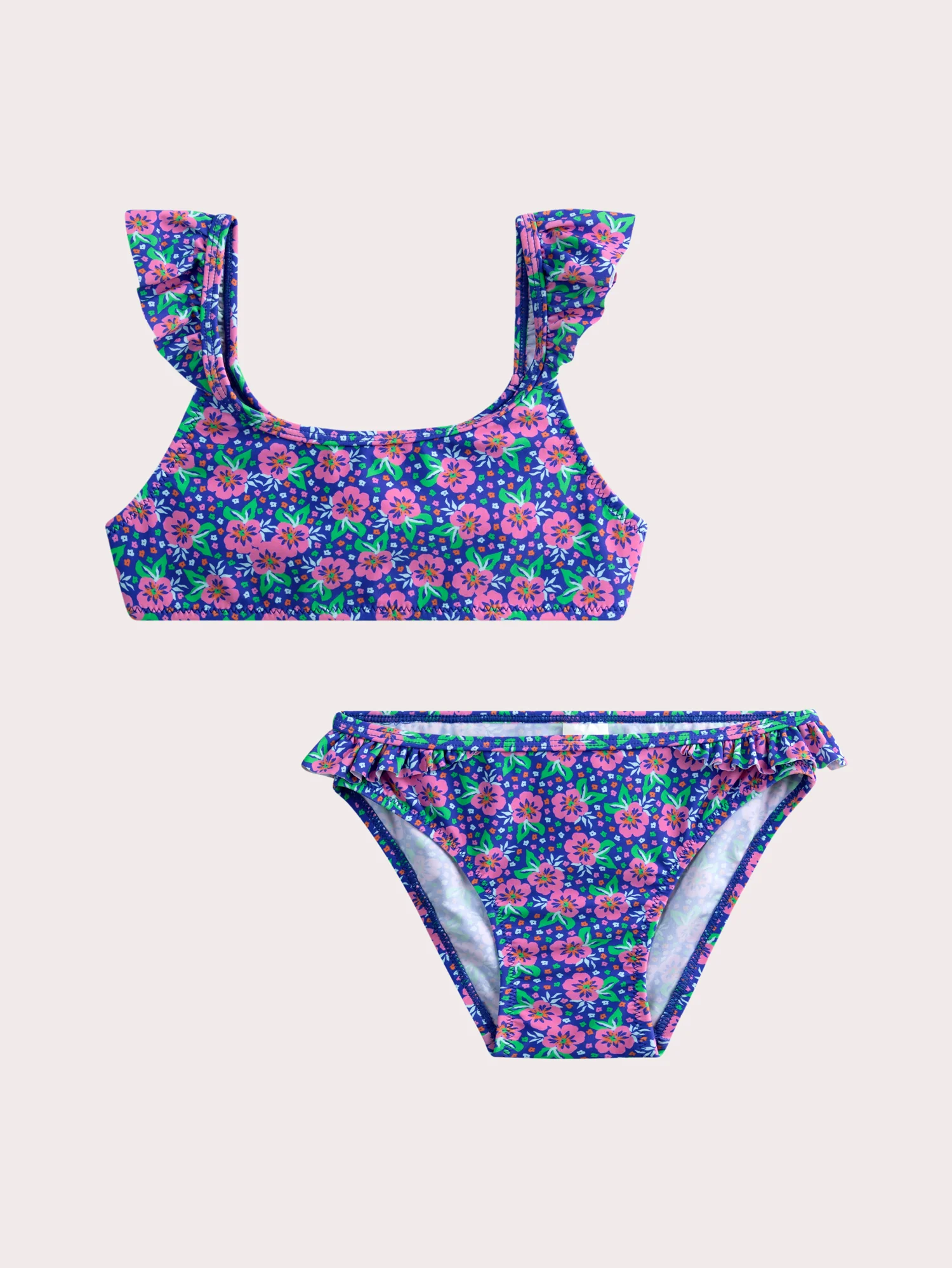 Maillot de bain 2 pieces bleu imprimé fleuri pour fille