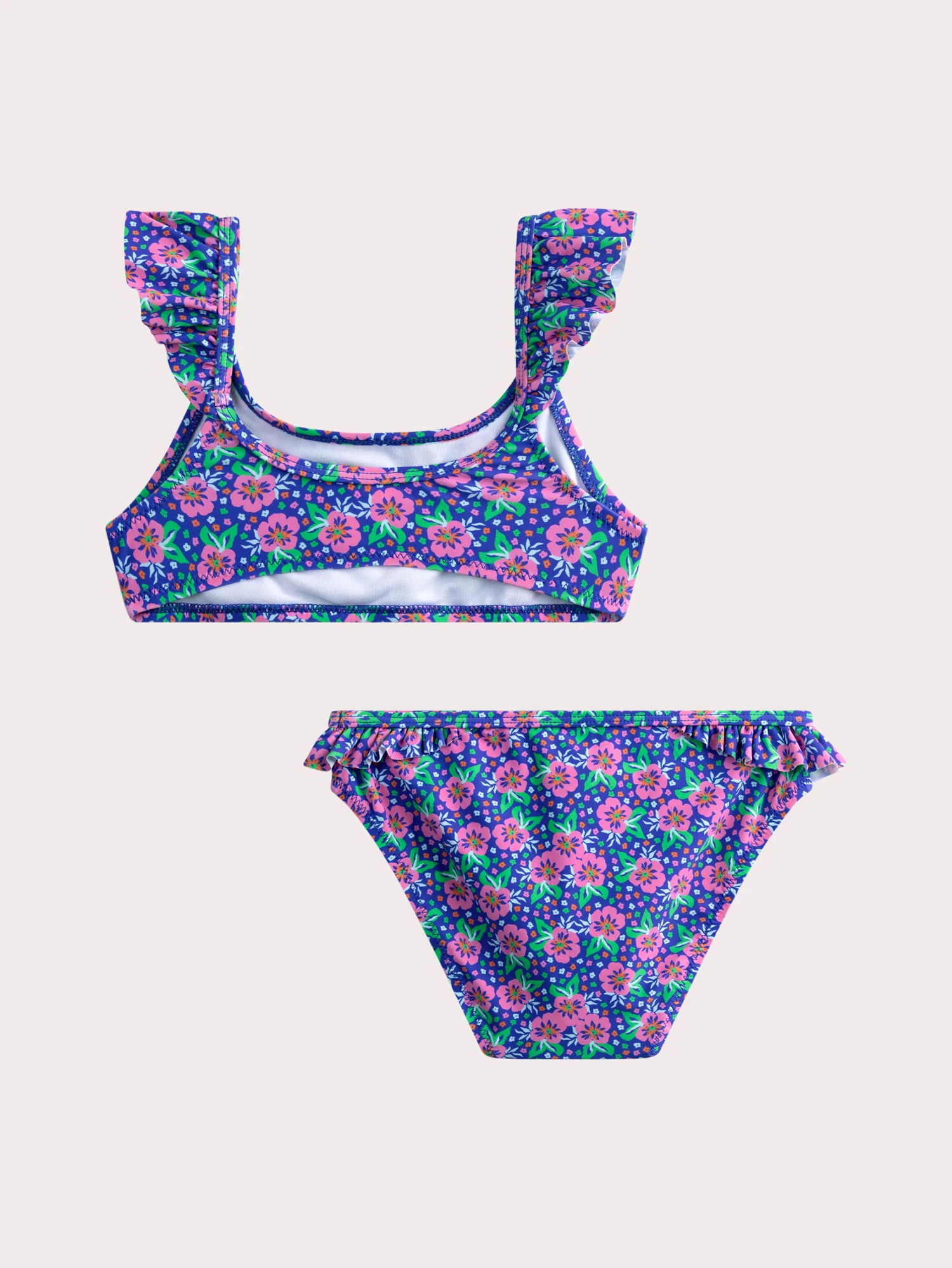 Maillot de bain 2 pieces bleu imprimé fleuri pour fille - Image 4