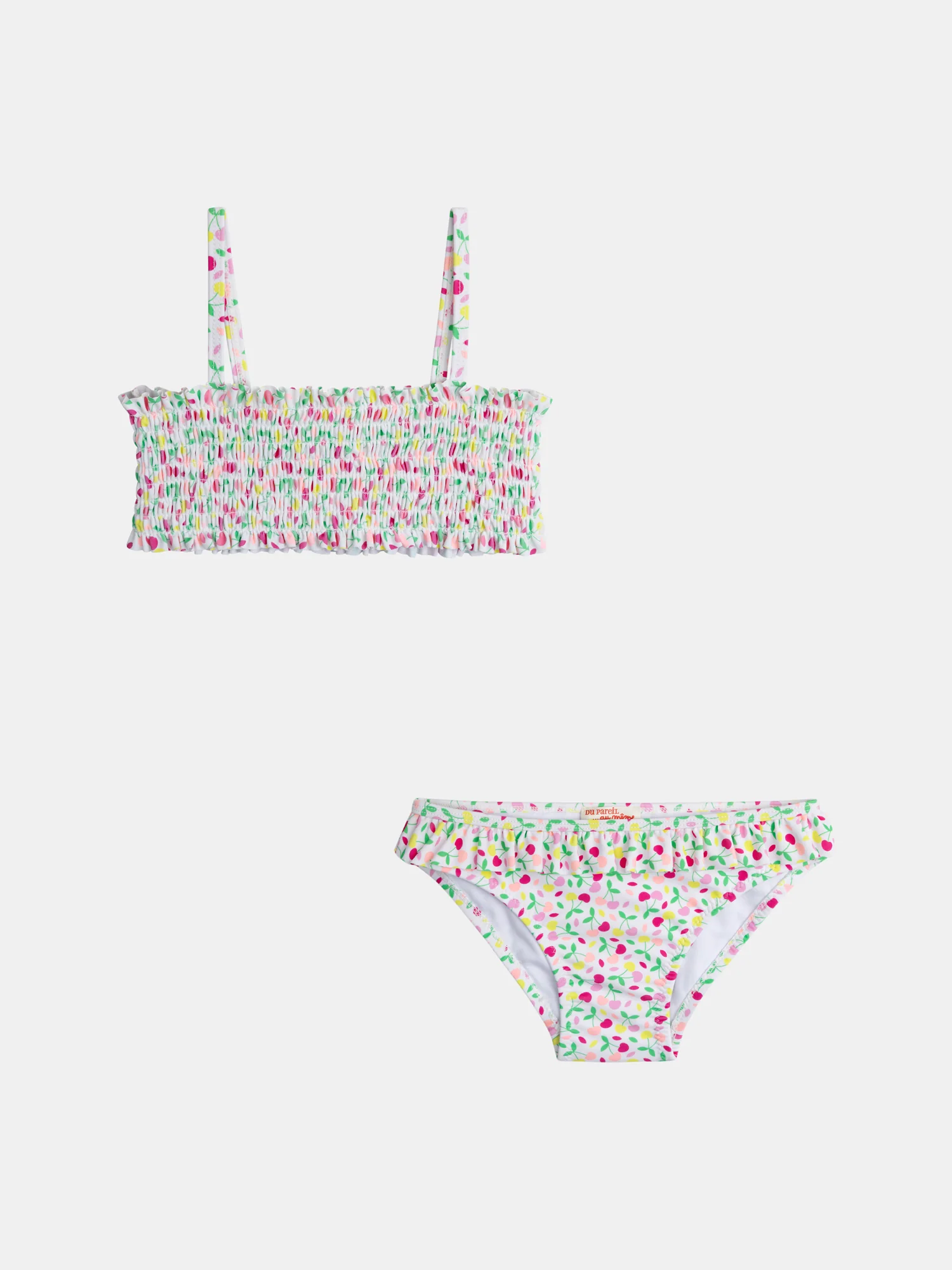 Maillot de bain 2 pièces écru imprimé cerises pour fille