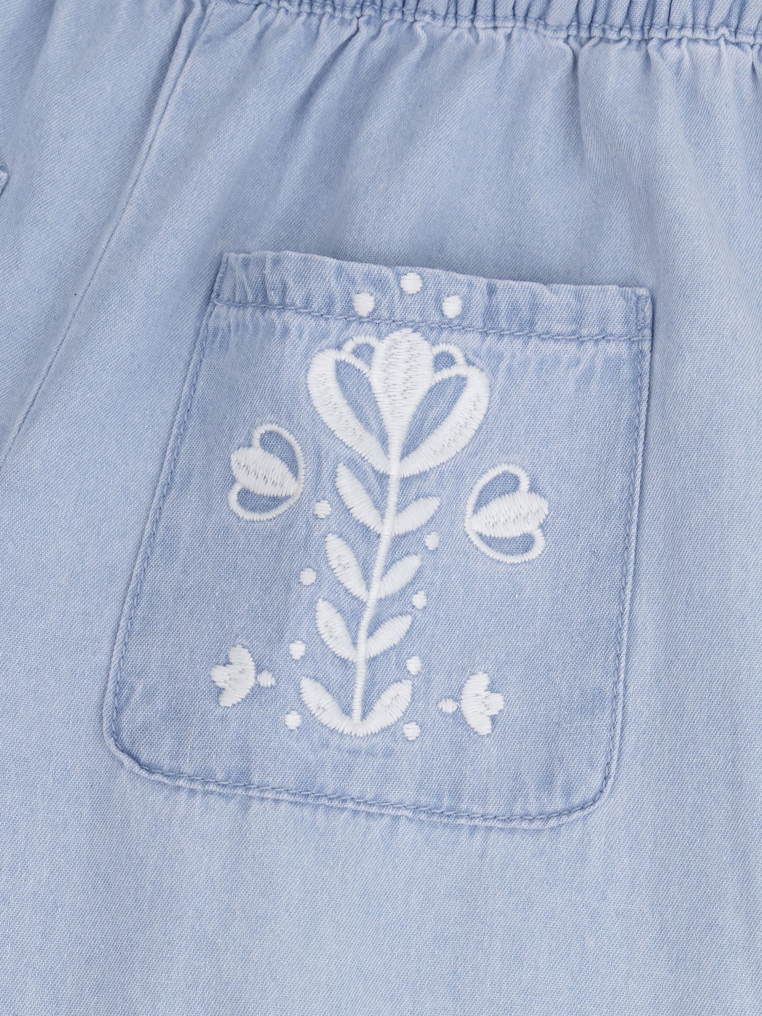 Pantalon bleu à broderies florales pour fille - Image 3