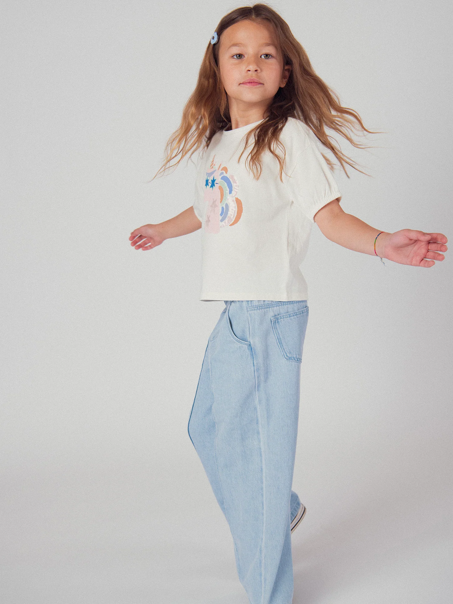 Pantalon en denim bleu clair à poches pour fille - Image 2