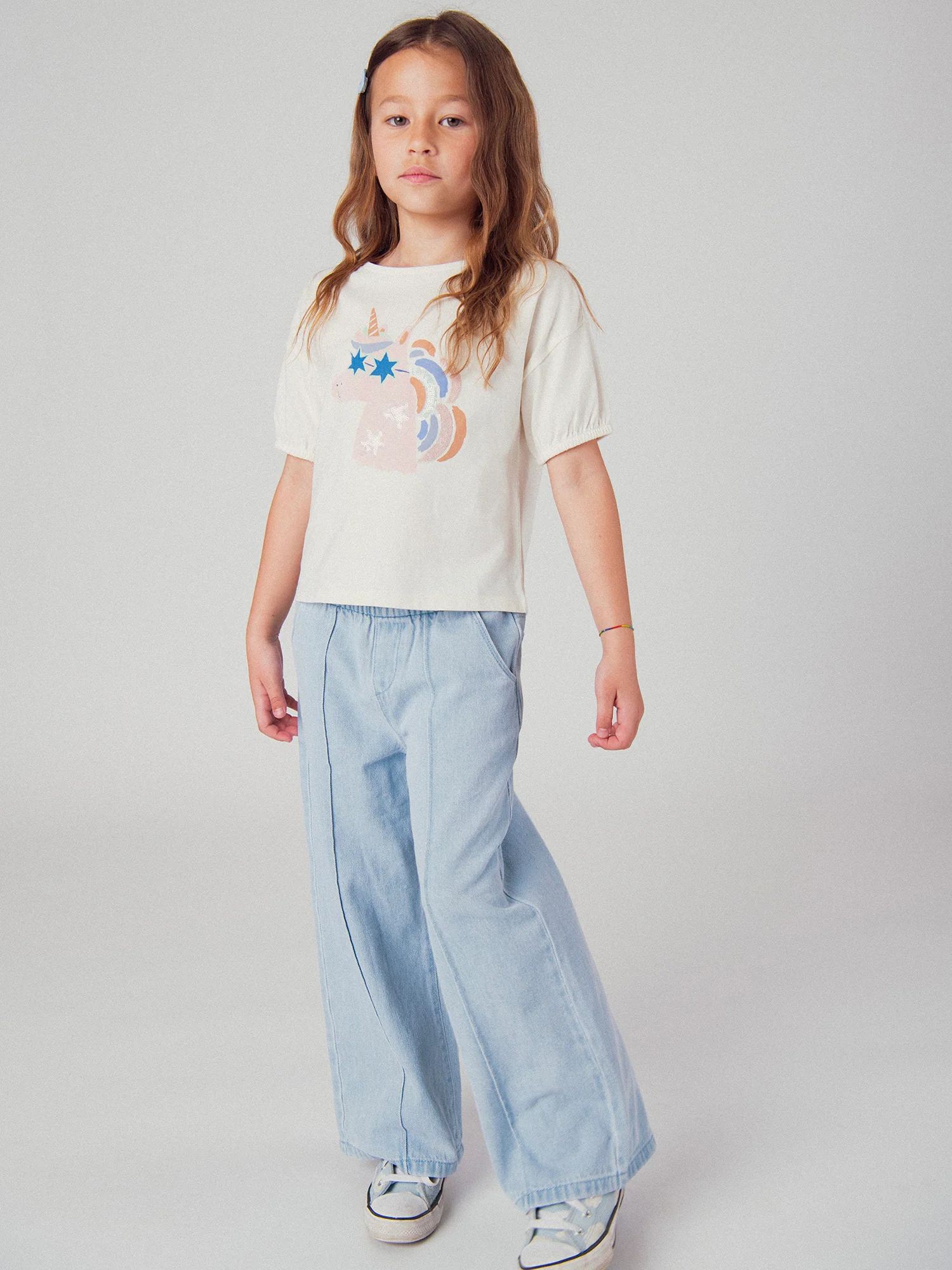 Pantalon en denim bleu clair à poches pour fille - Image 3