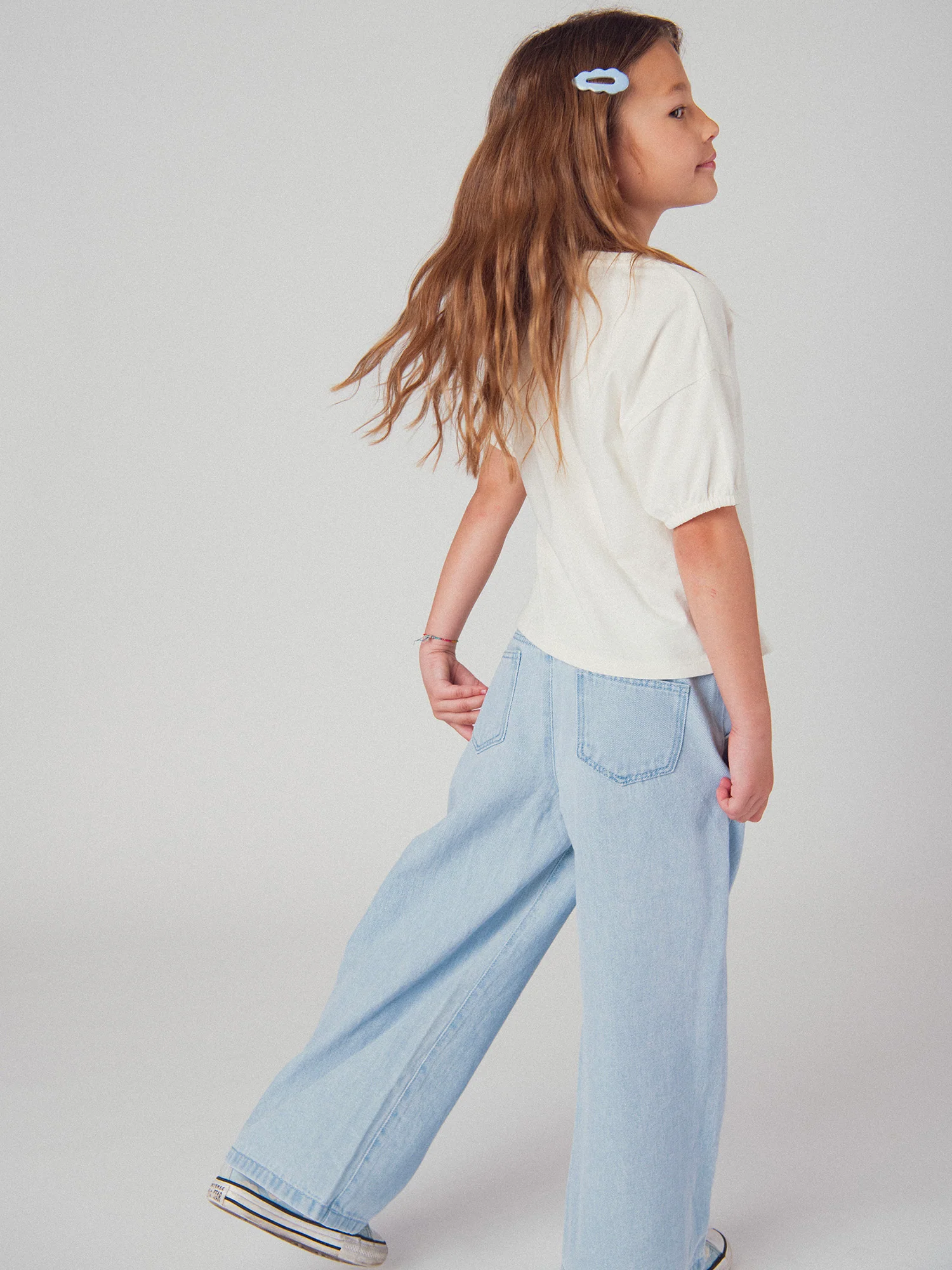 Pantalon en denim bleu clair à poches pour fille - Image 4