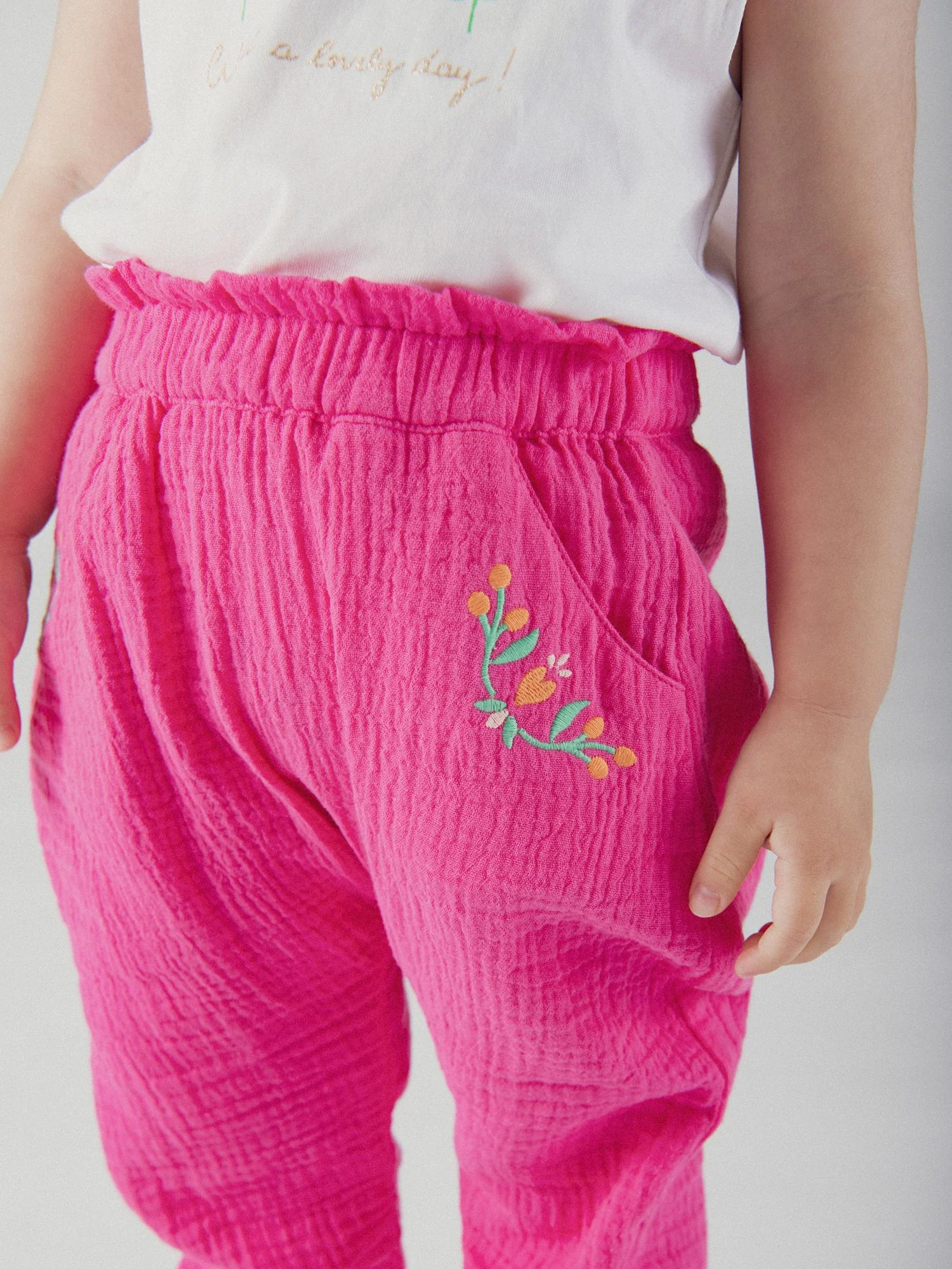 Pantalon en double gaze rose passion pour bébé fille - Image 3
