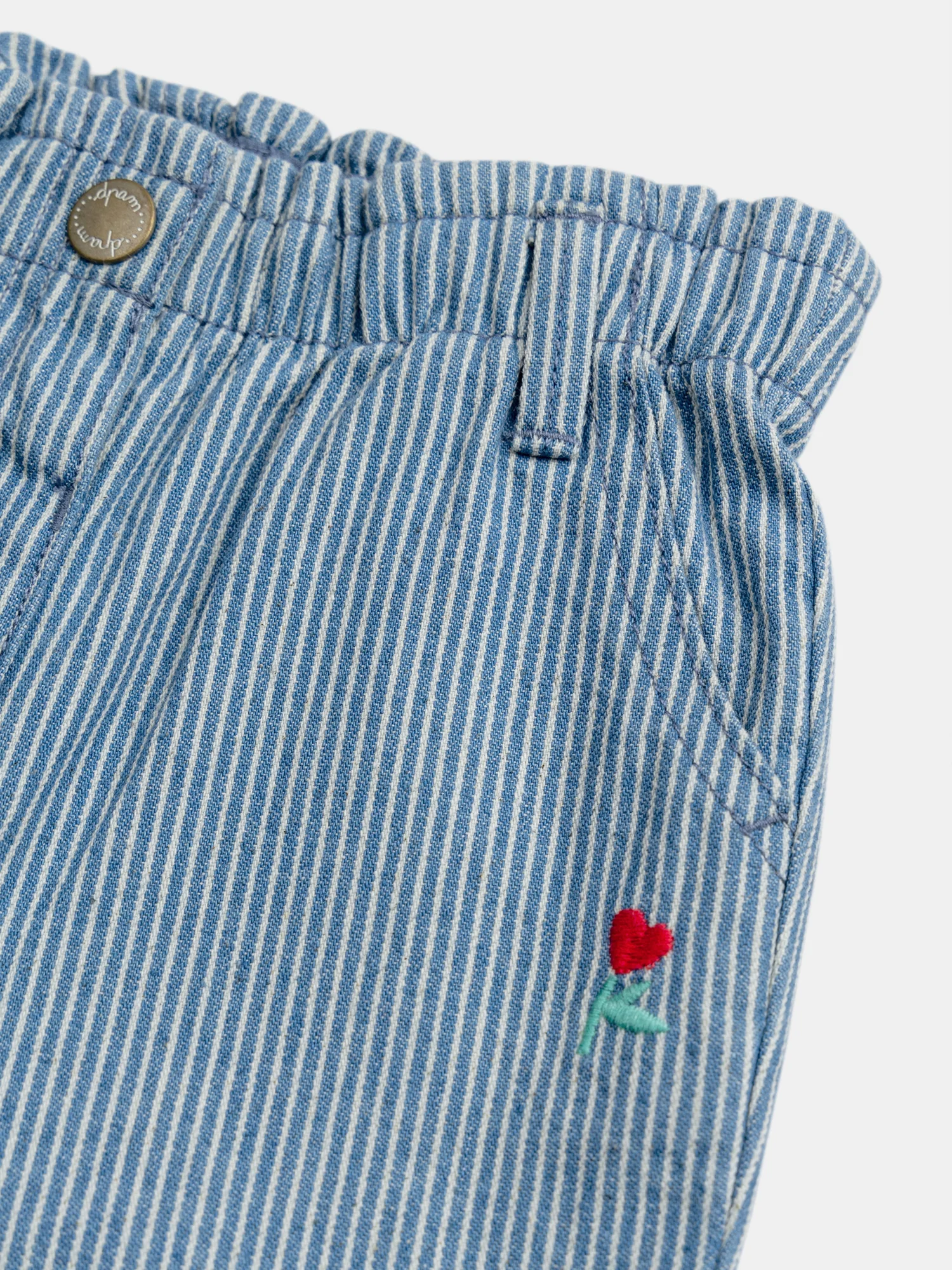 Pantalon rayé en denim avec broderies fleurs pour bébé fille - Image 4