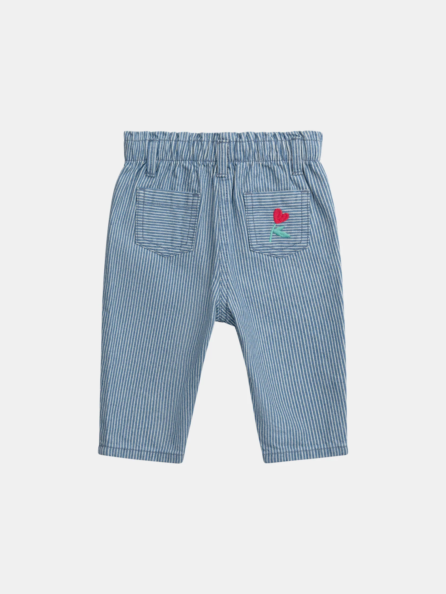 Pantalon rayé en denim avec broderies fleurs pour bébé fille - Image 6