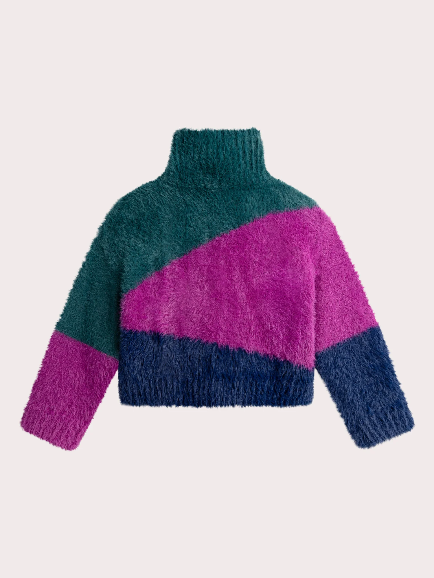 Pull vert géométrique en maille plume pour fille - Image 3