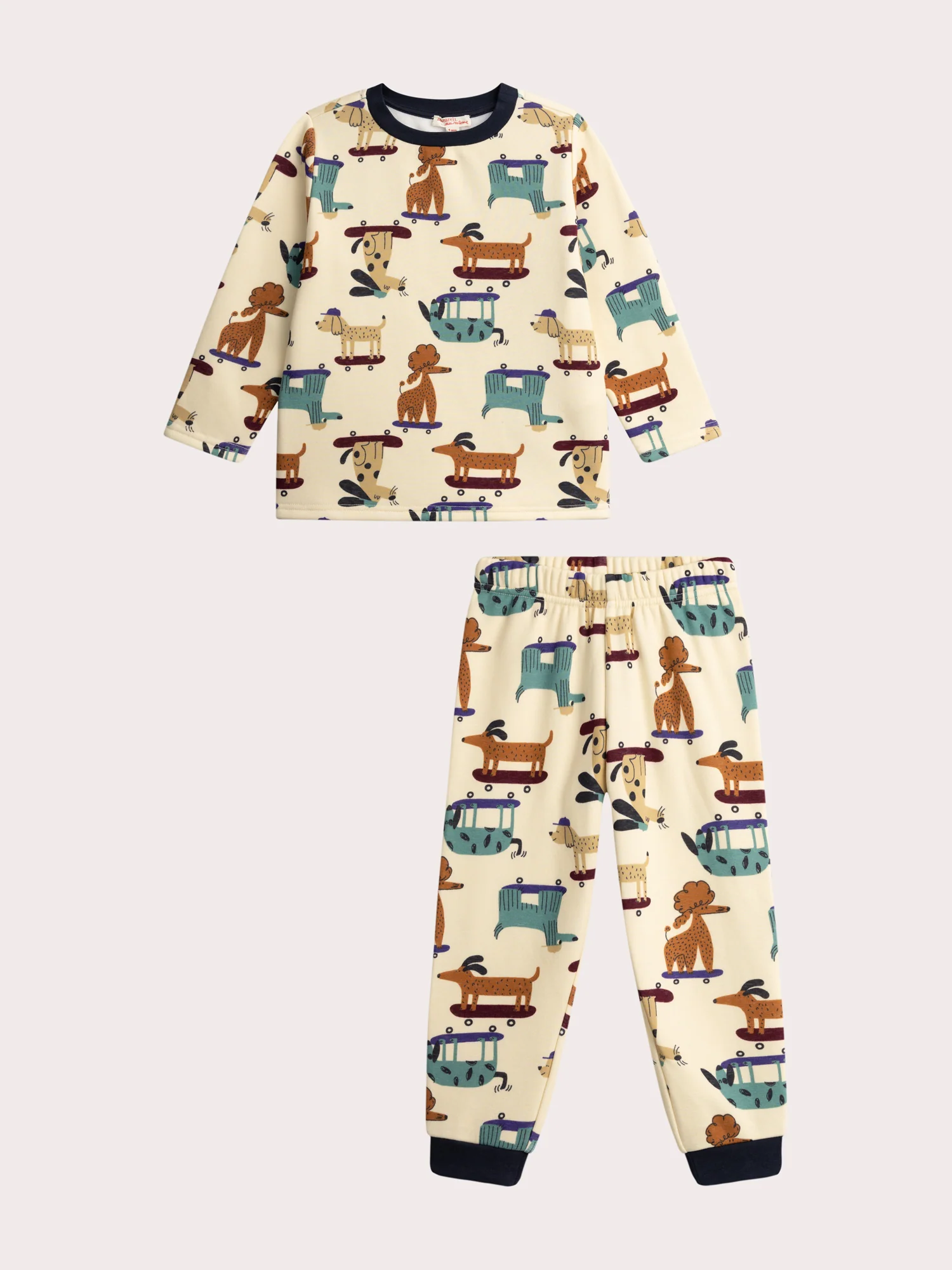 Pyjama beige imprimé en molleton fourré pour garçon