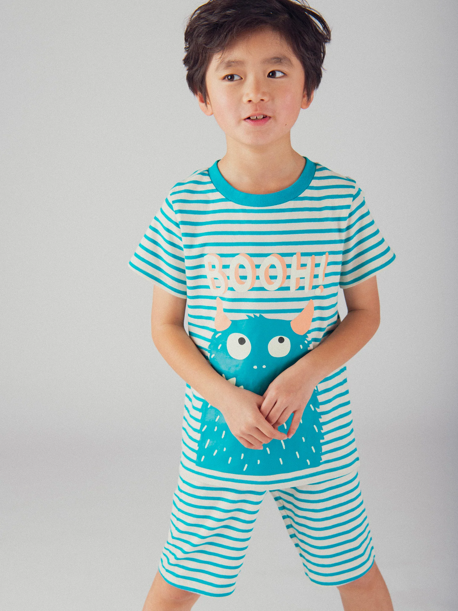 Pyjama court phosphorescent à rayures et motif "Monstre Rigolo" pour enfant garçon - Image 3