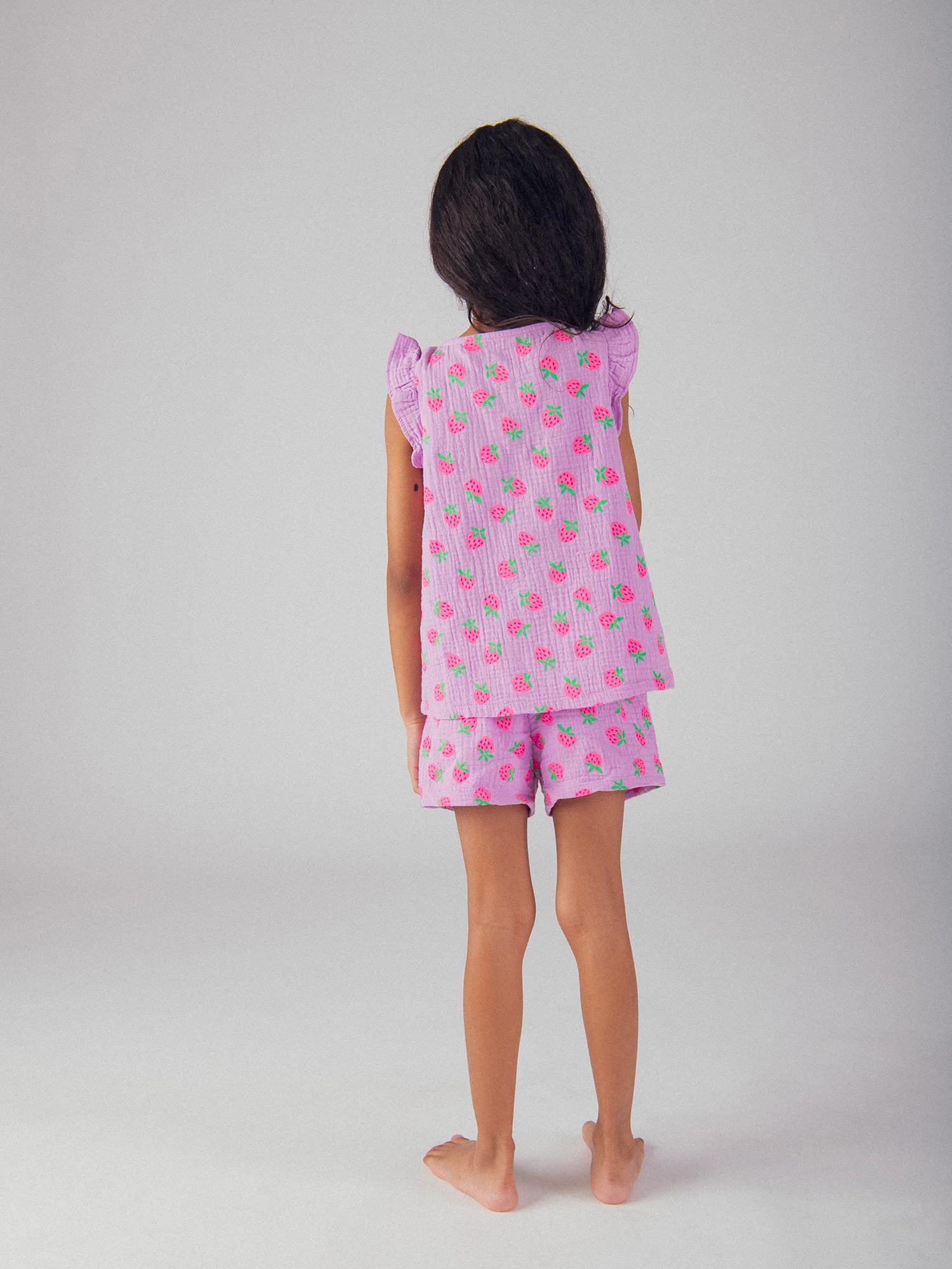 Pyjama court violet imprimé "Fraises Gourmandes" pour enfant fille - Image 5