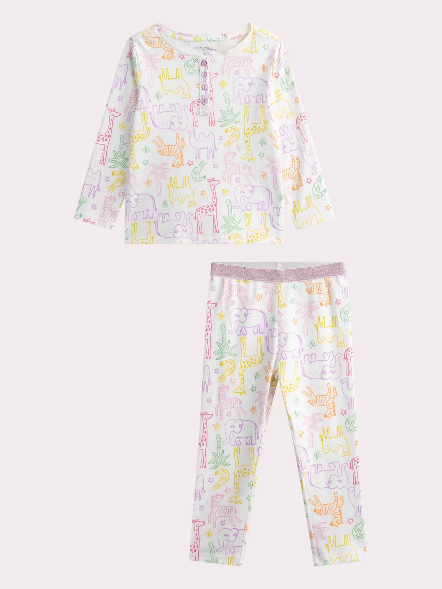 Pyjama écru imprimé animaux pour enfant fille