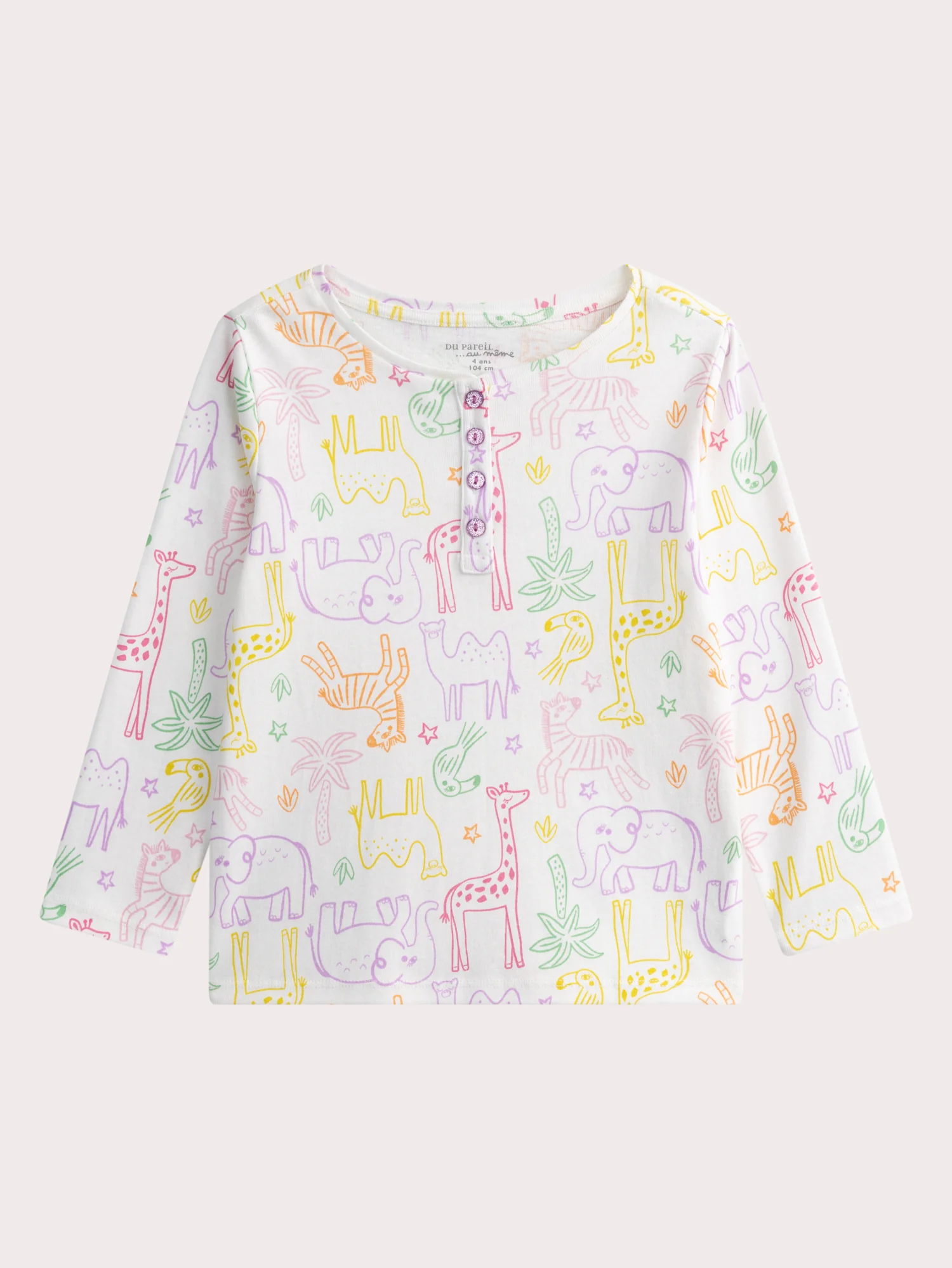 Pyjama écru imprimé animaux pour enfant fille - Image 3