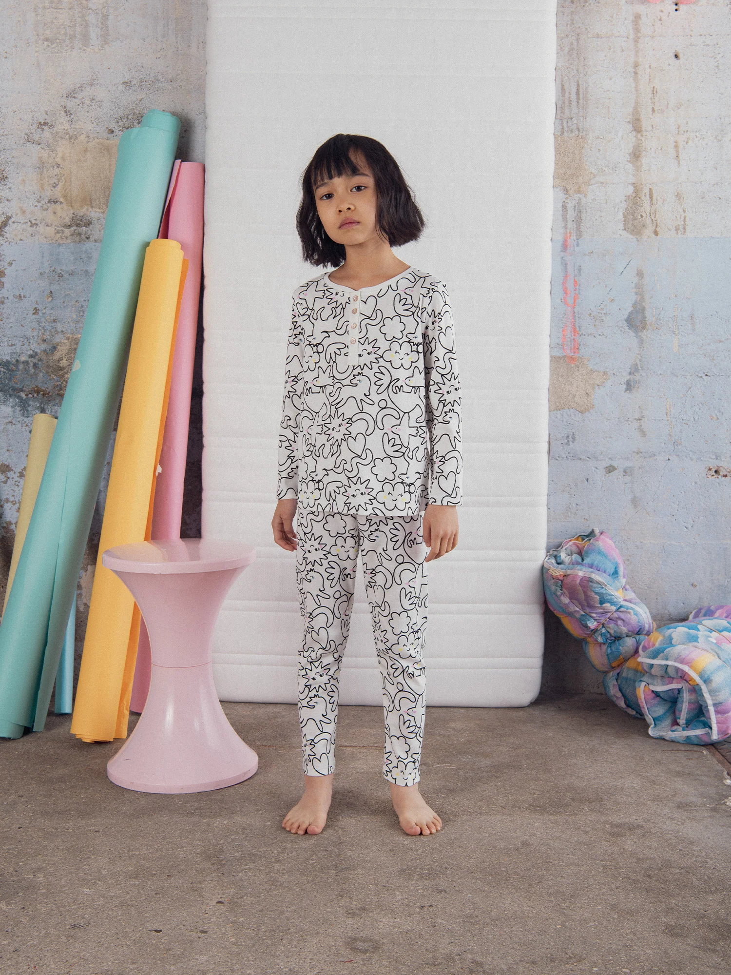 Pyjama écru long avec imprimé intégral "DREAM" pour enfant fille - Image 2