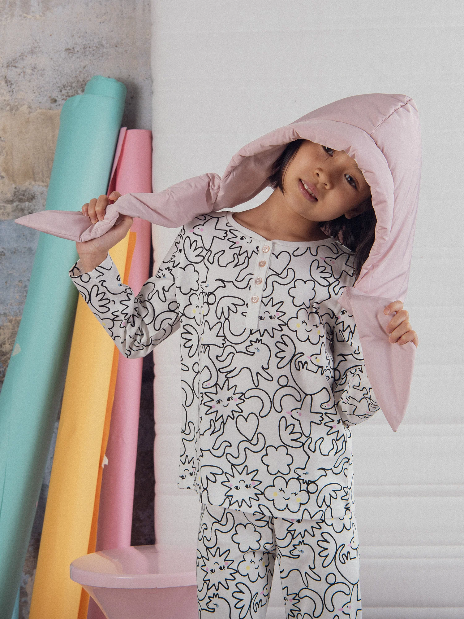 Pyjama écru long avec imprimé intégral "DREAM" pour enfant fille - Image 3