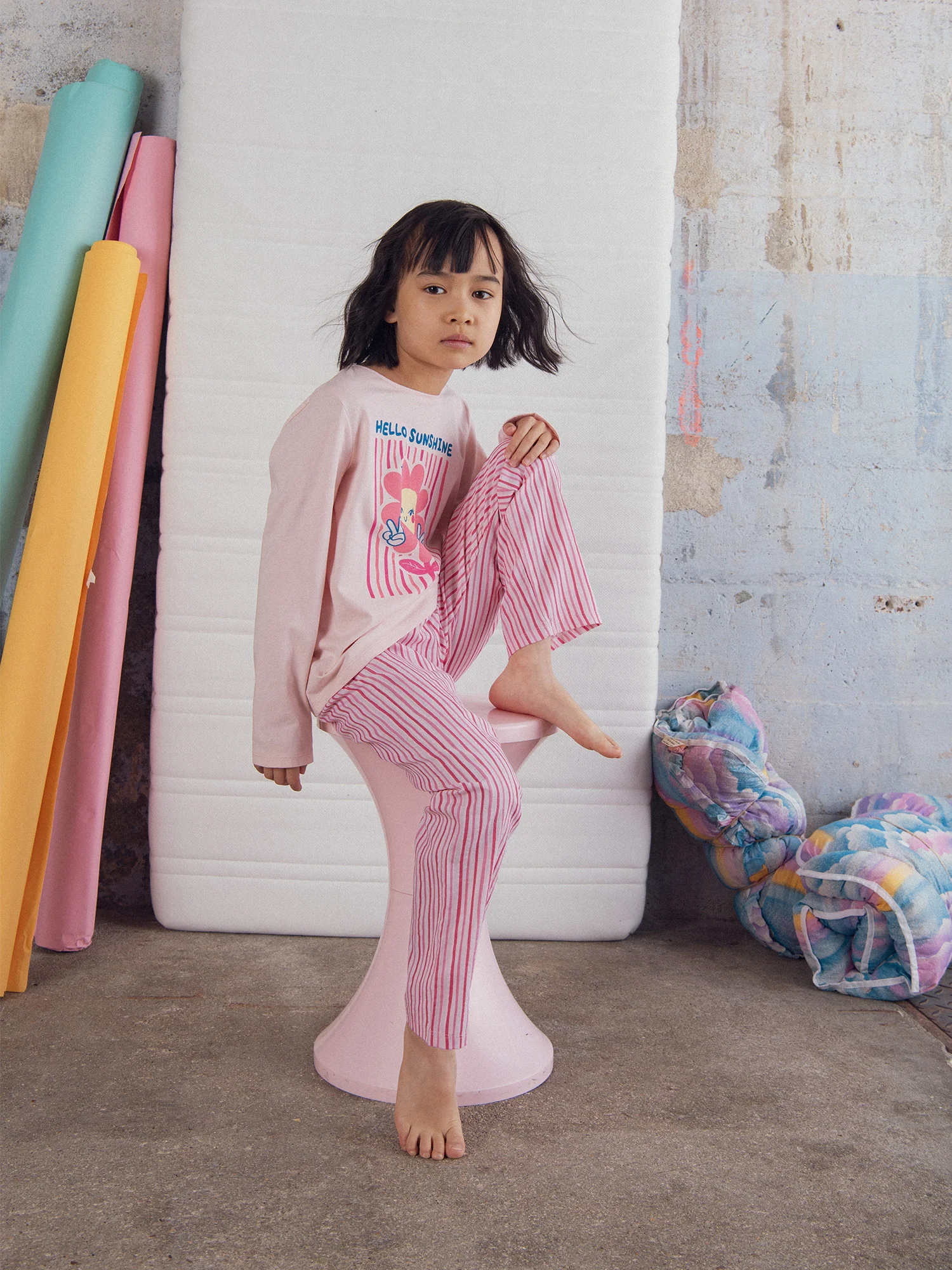 Pyjama long rose "Hello Sunshine" pour enfant fille - Image 2