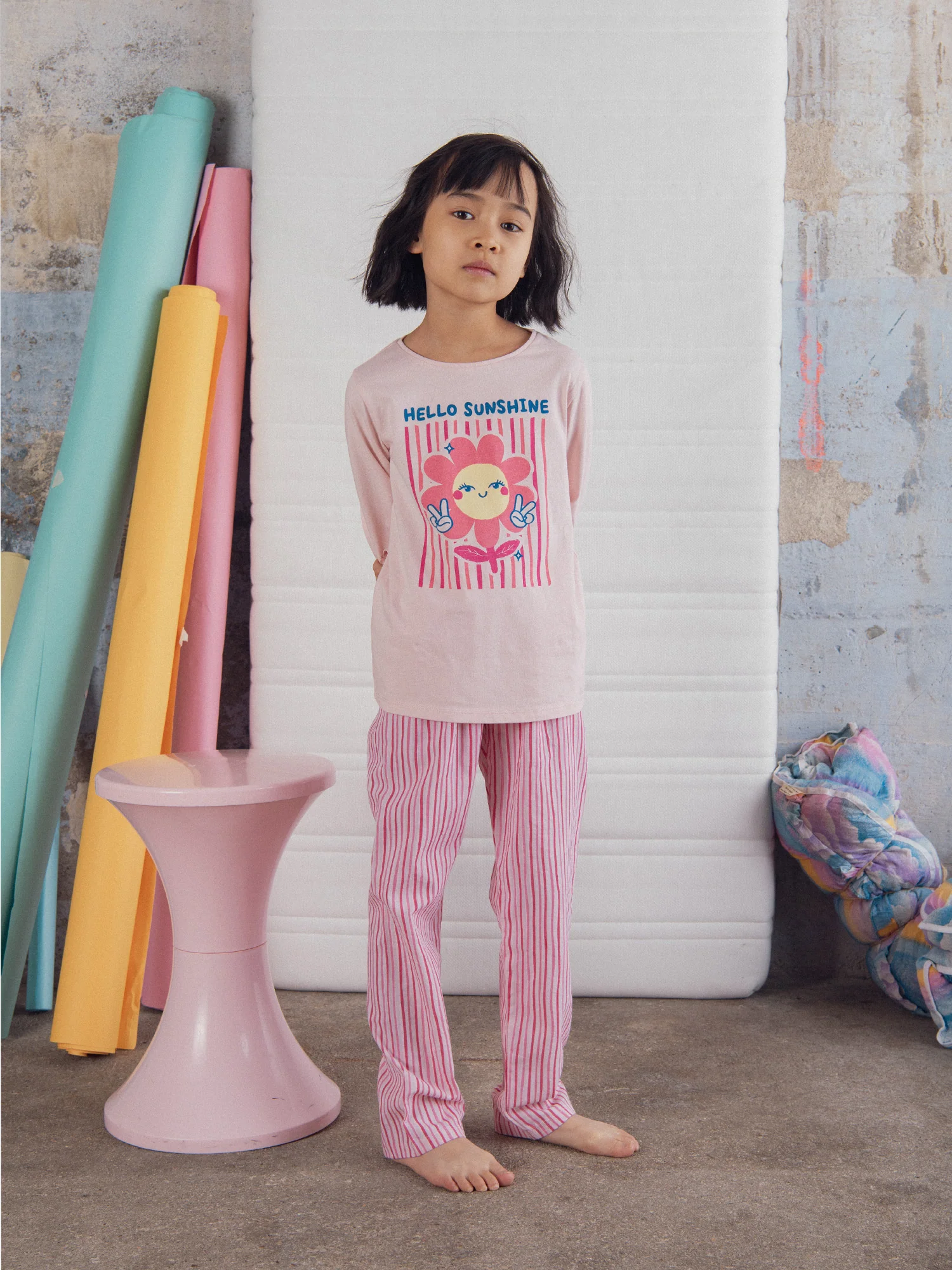 Pyjama long rose "Hello Sunshine" pour enfant fille - Image 3