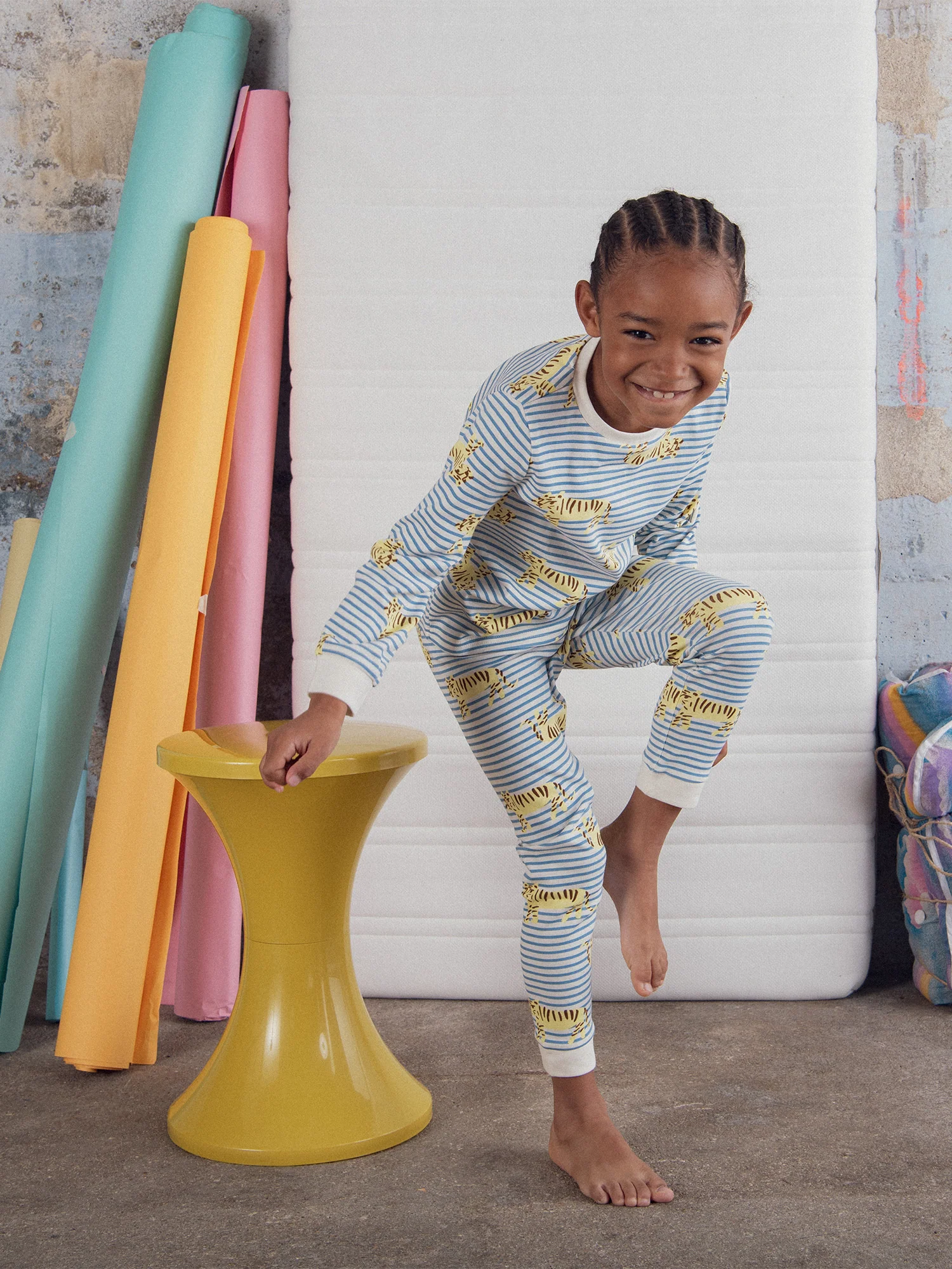 Pyjama rayé avec imprimé intégral tigre pour enfant garçon - Image 3