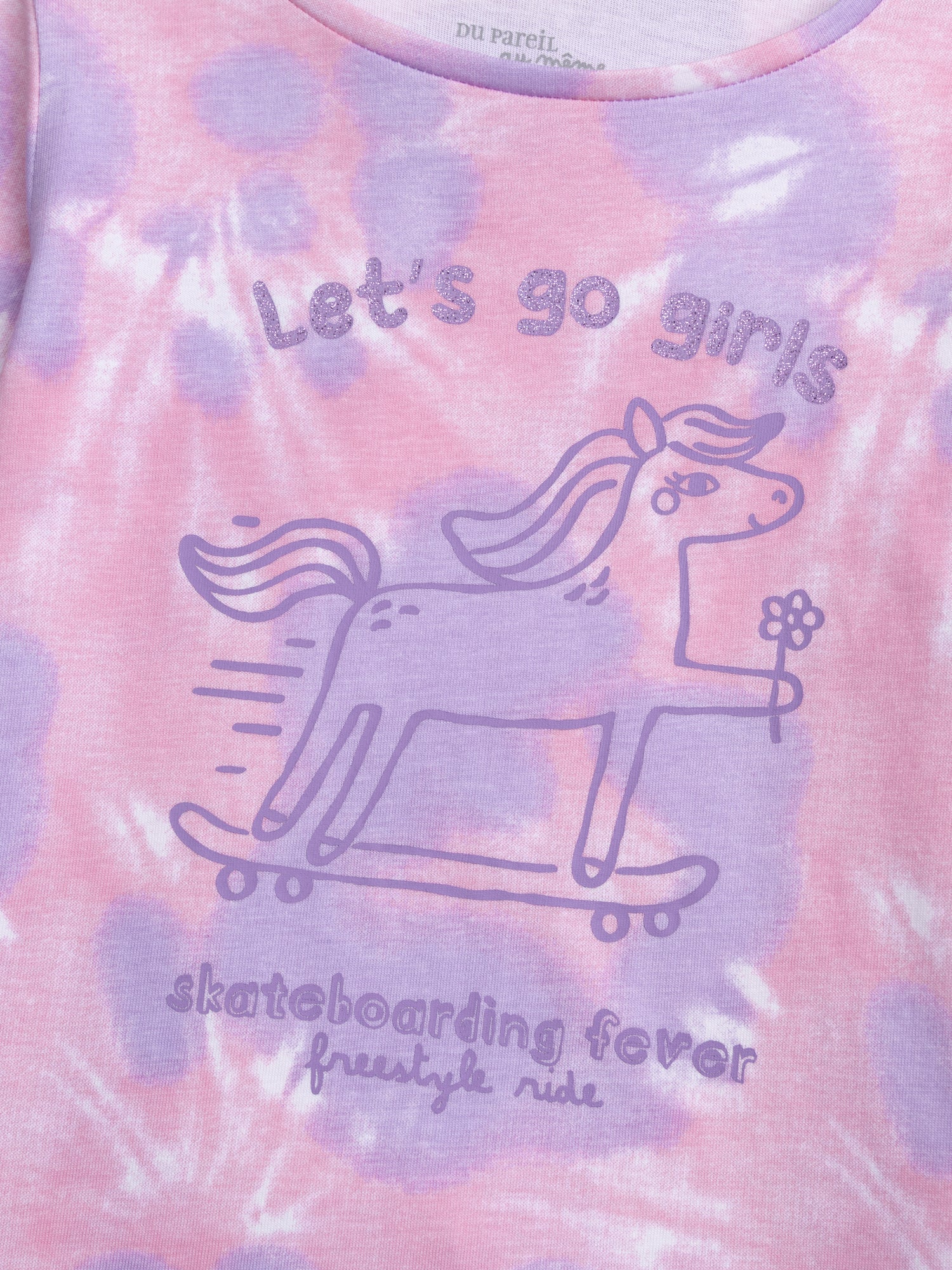 Pyjama tie-dye violet à motif "Poney Skateboarding Fever" pour enfant fille - Image 6