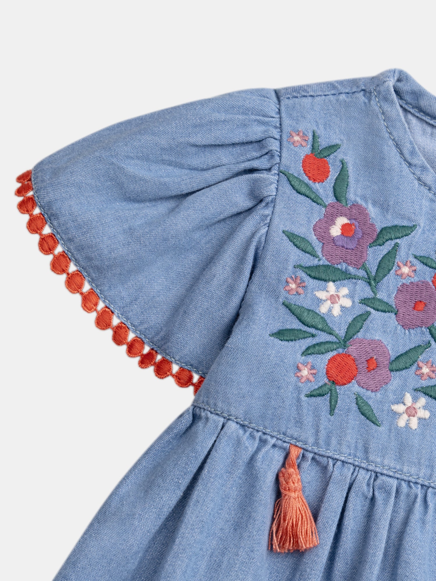 Robe en chambray brodée avec pompons pour bébé fille - Image 3