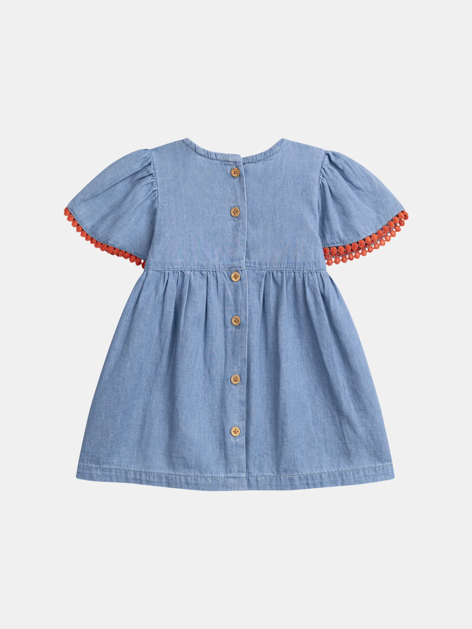 Robe en chambray brodée avec pompons pour bébé fille - Image 4
