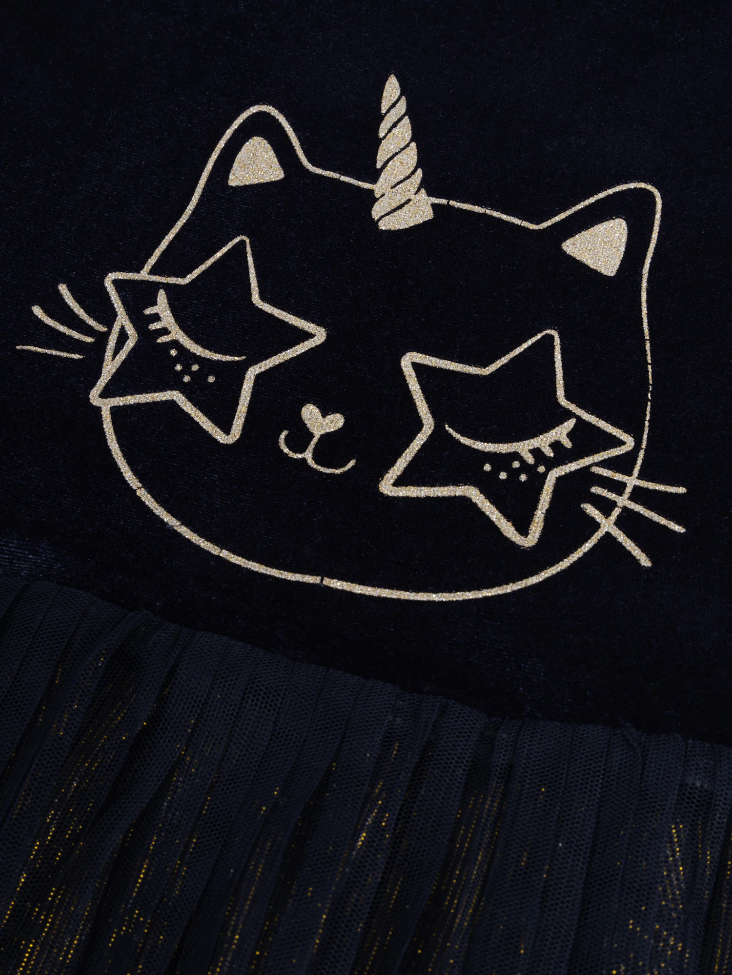 Robe bleue avec tulle animation chat glitter pour fille - Image 2