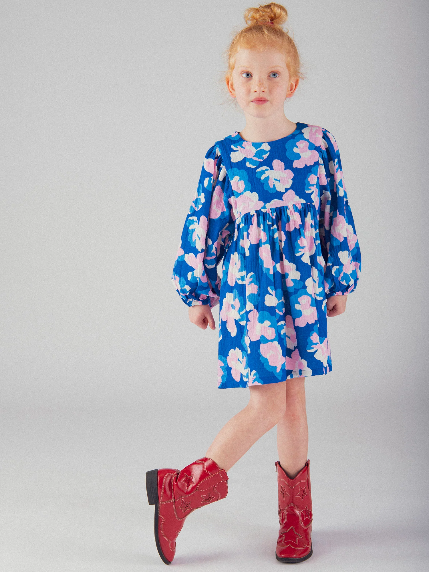 Robe bleue imprimé floral pour fille - Image 3