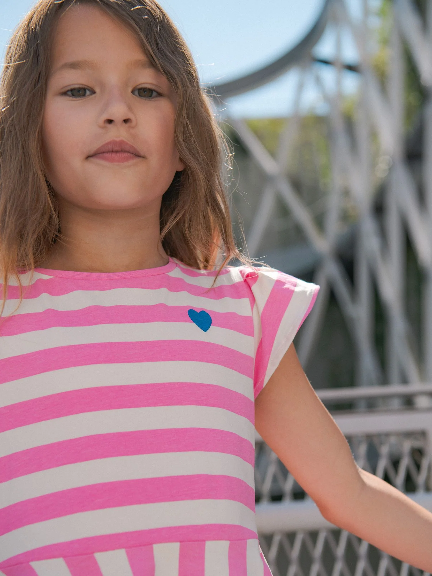 Robe écrue à rayures roses pour fille - Image 4
