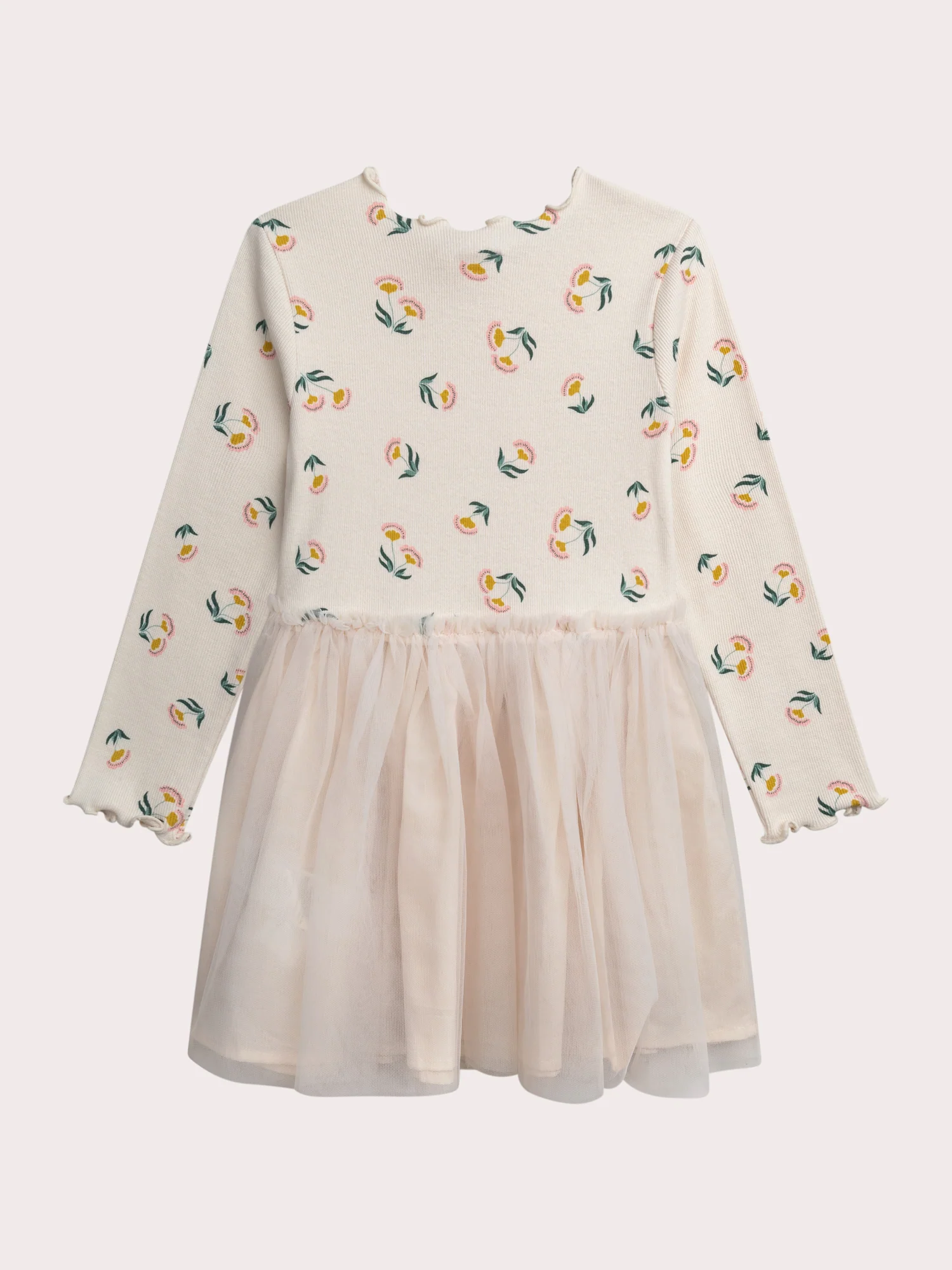 Robe écrue en côte et tulle - Image 4