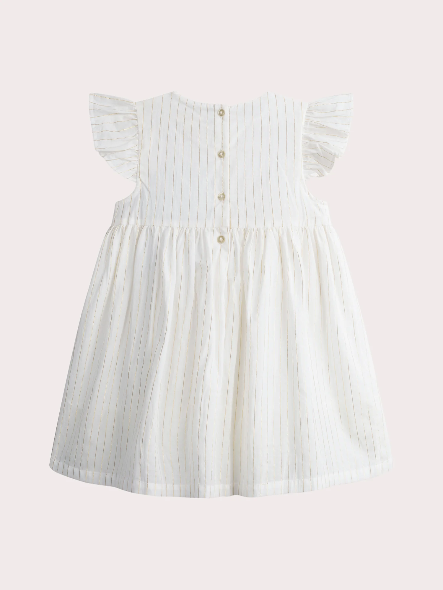 Robe écrue manches courtes à volants avec broderies - Image 3