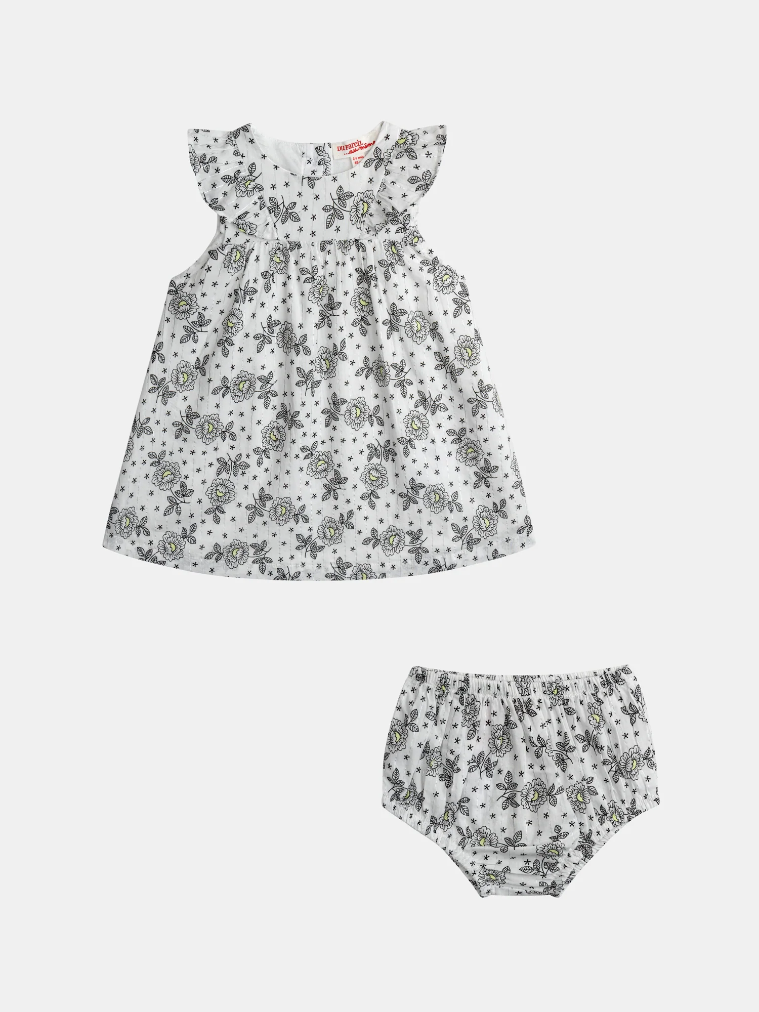 Robe fleurie pour bébé fille à épaules volantées avec bloomer pour bébé fille