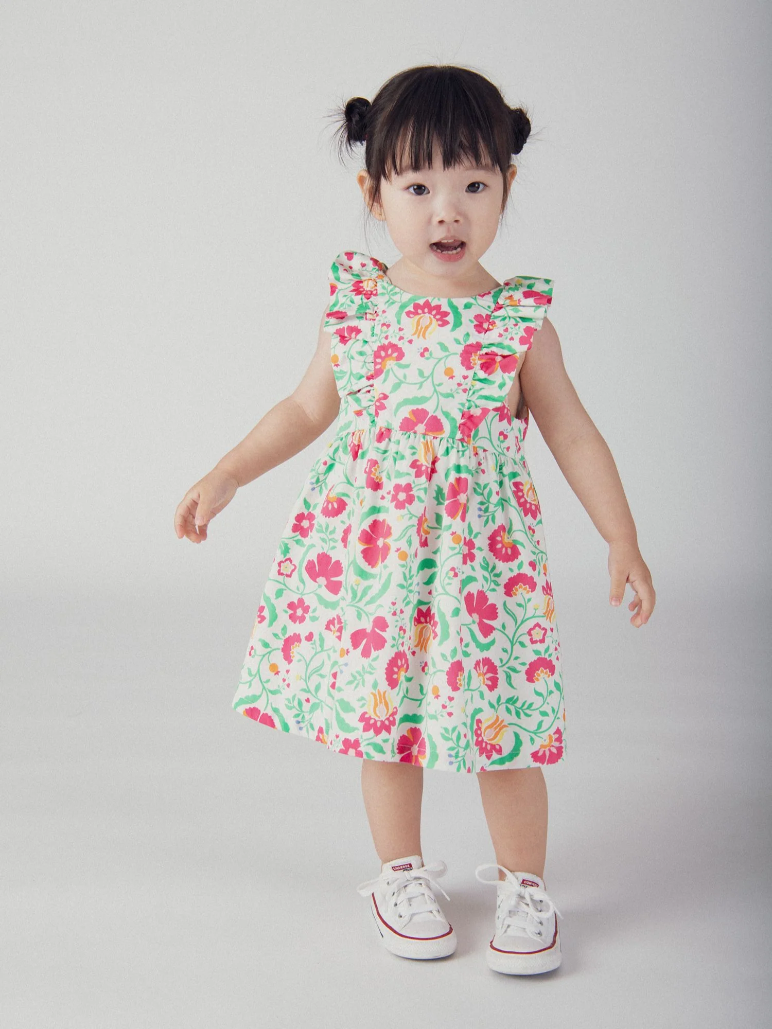 Robe fleurie volanté et bloomer assorti pour bébé fille - Image 2