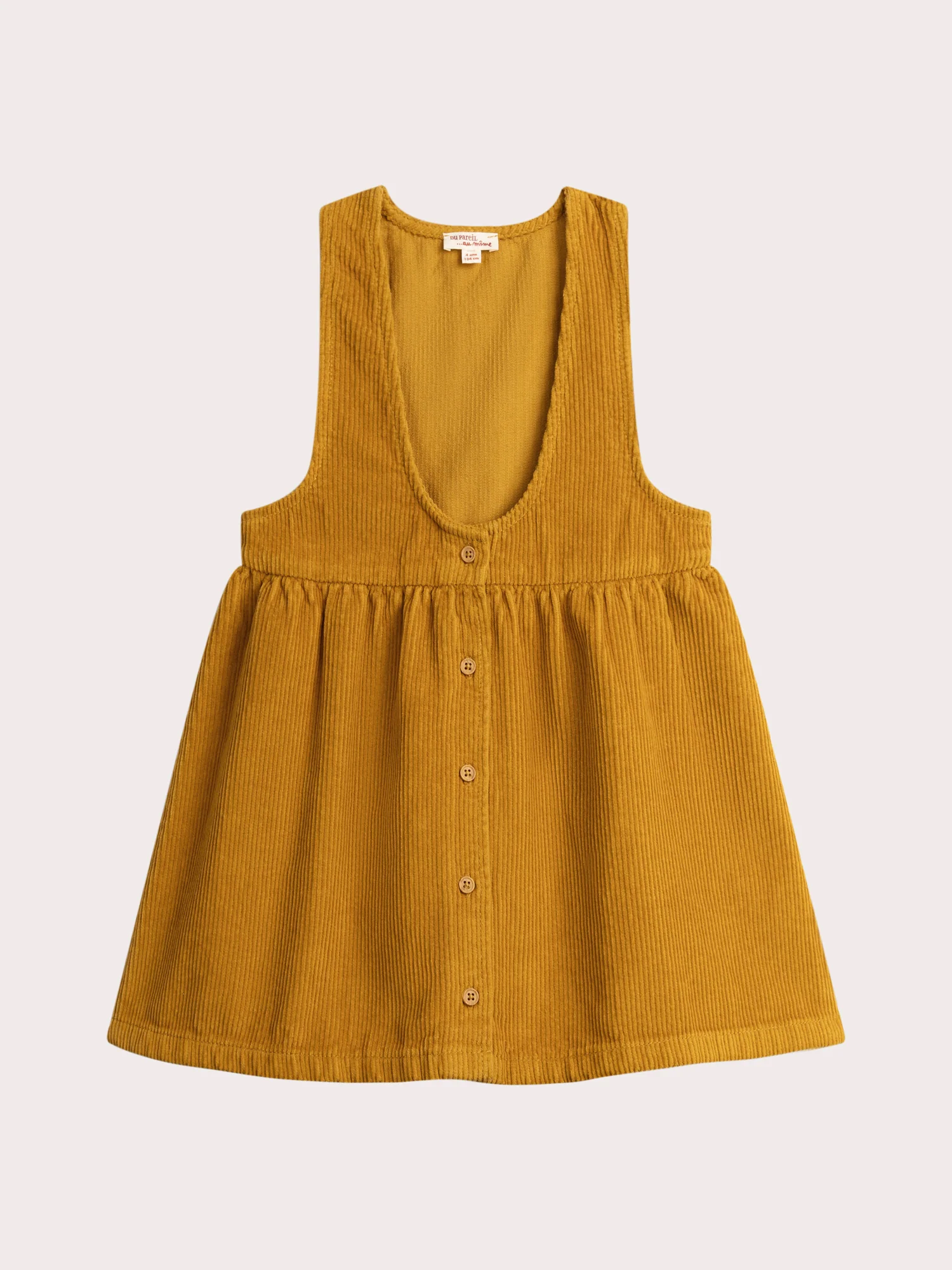 Robe moutarde sans manches velours côtelé pour fille