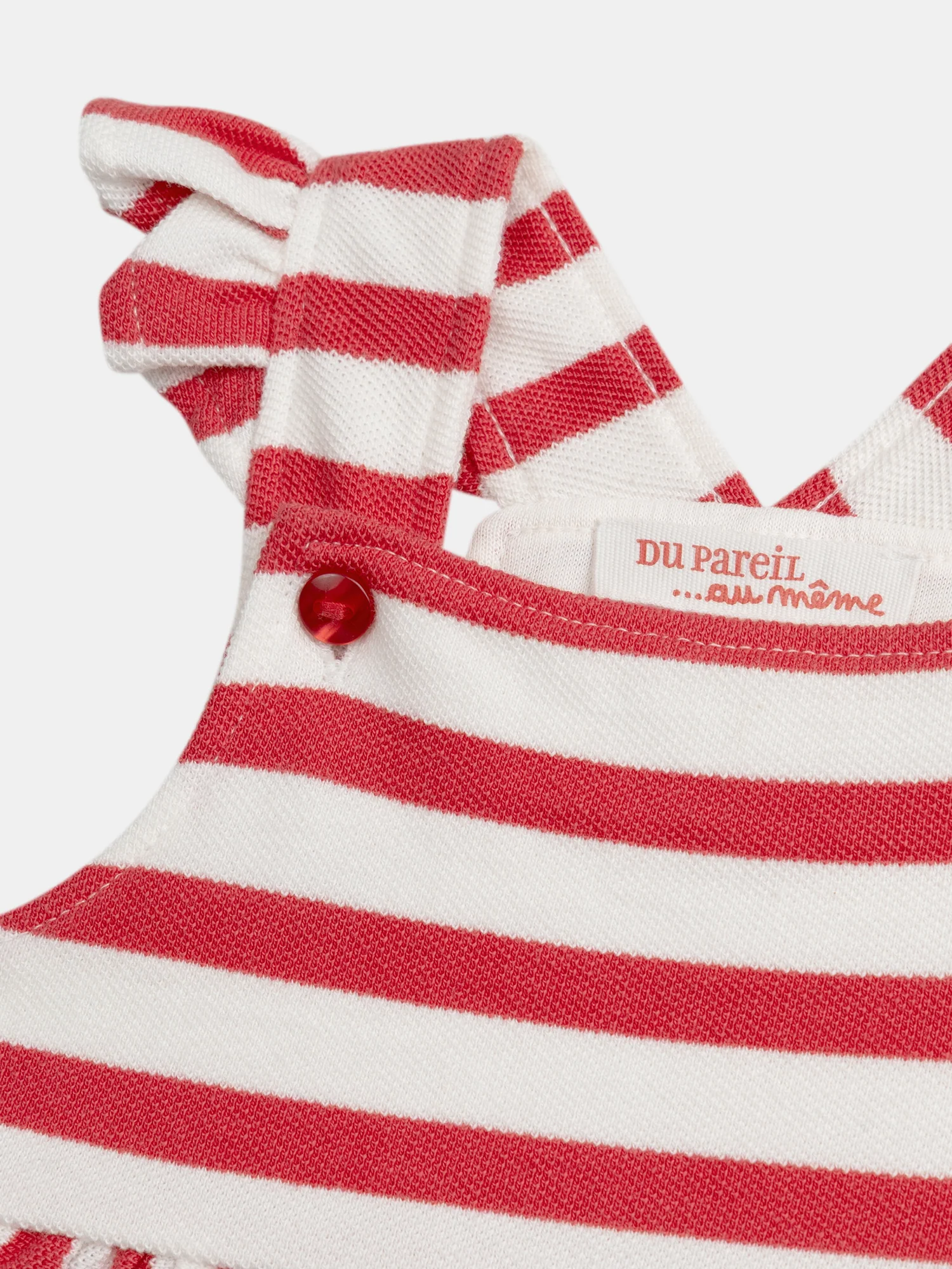 Robe rayé rouge et écru avec poches cœurs pour bébé fille - Image 3