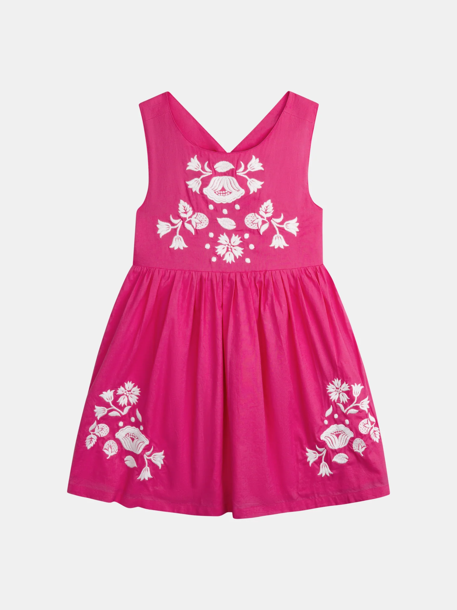 Robe rose à broderies florales pour fille