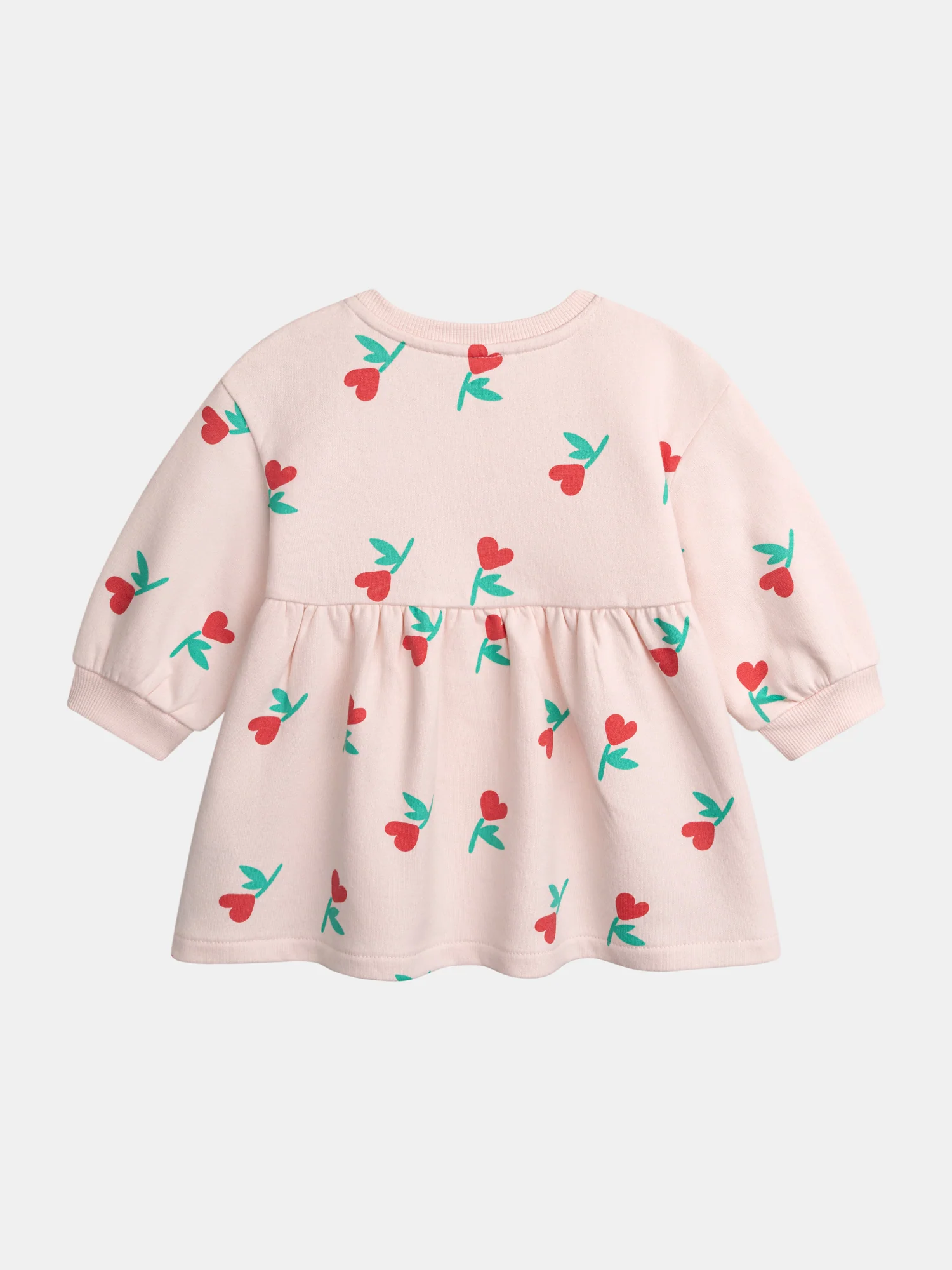 Robe rose imprimé fleurals-coeurs pour bébé fille - Image 3
