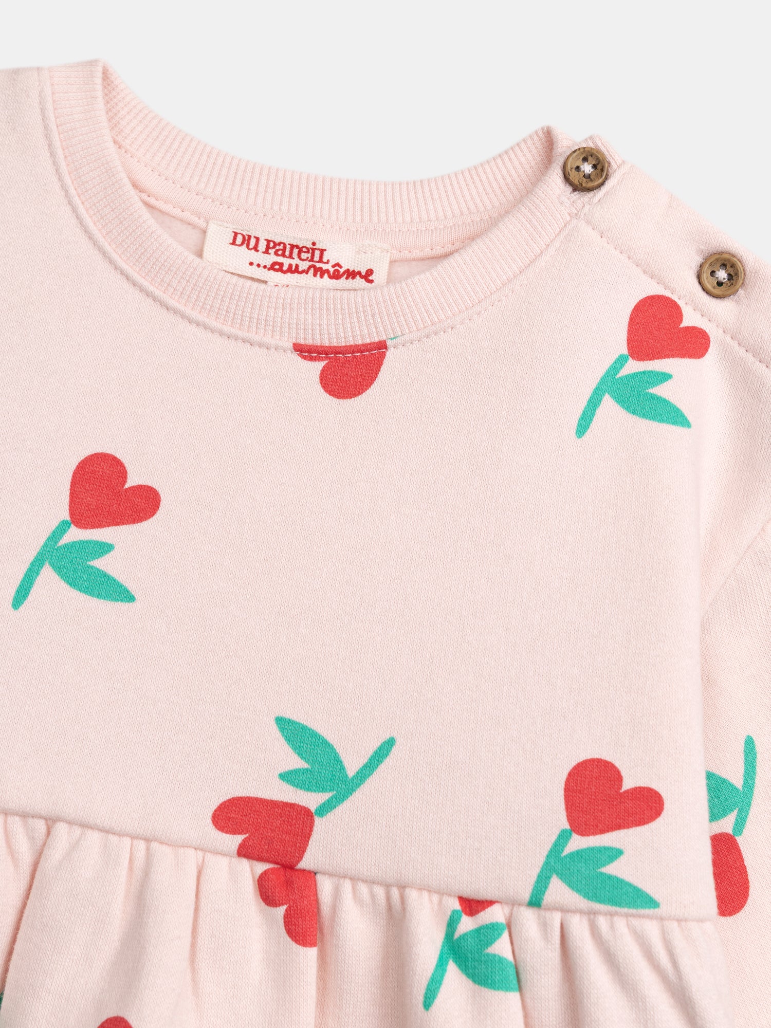 Robe rose imprimé fleurals-coeurs pour bébé fille - Image 4