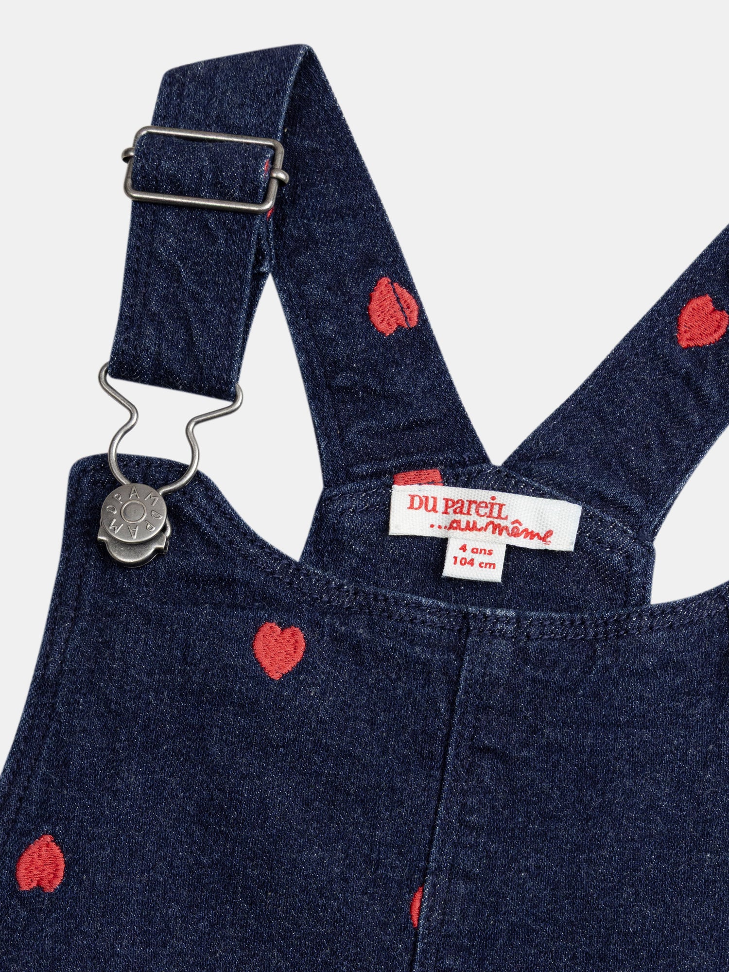 Robe-salopette bleu en denim et broderies cœur pour fille - Image 5