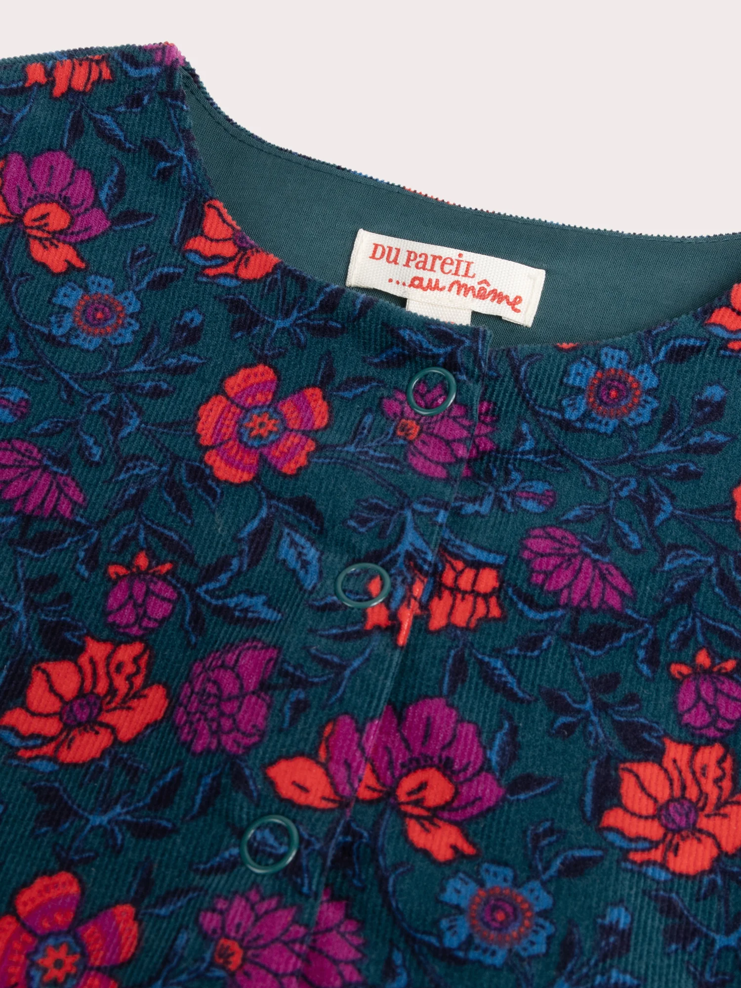 Robe verte en velours côtelé imprimé fleuri pour fille - Image 3