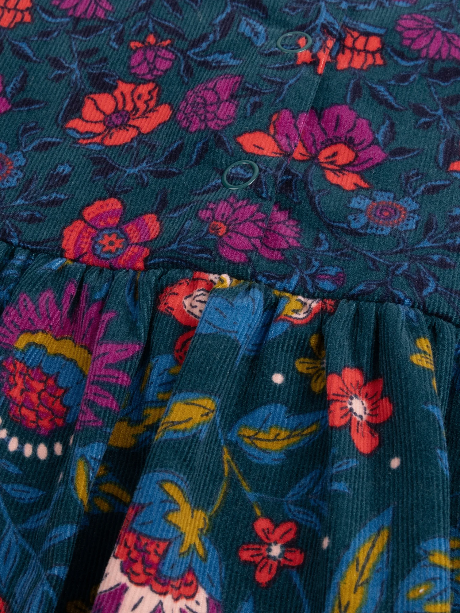 Robe verte en velours côtelé imprimé fleuri pour fille - Image 4