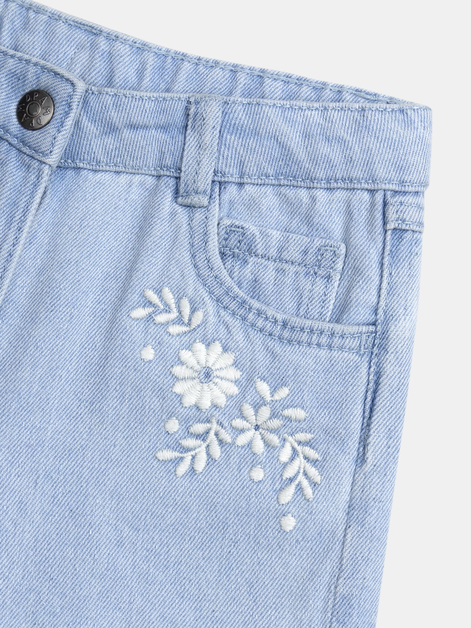 Short en denim bleu et broderie florales pour fille - Image 4