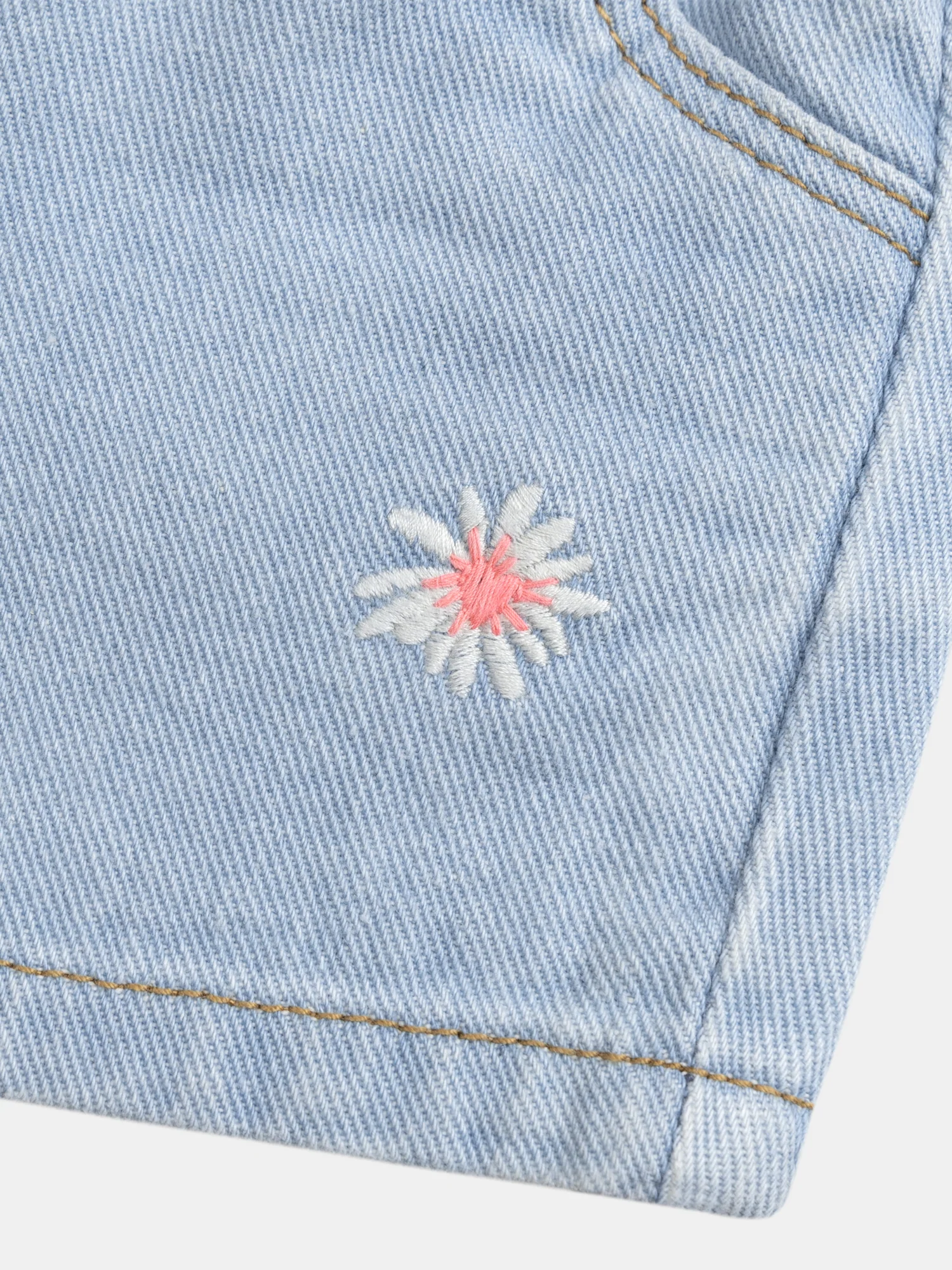 Short en denim léger avec taille volantée et broderie fleur pour bébé fille - Image 2