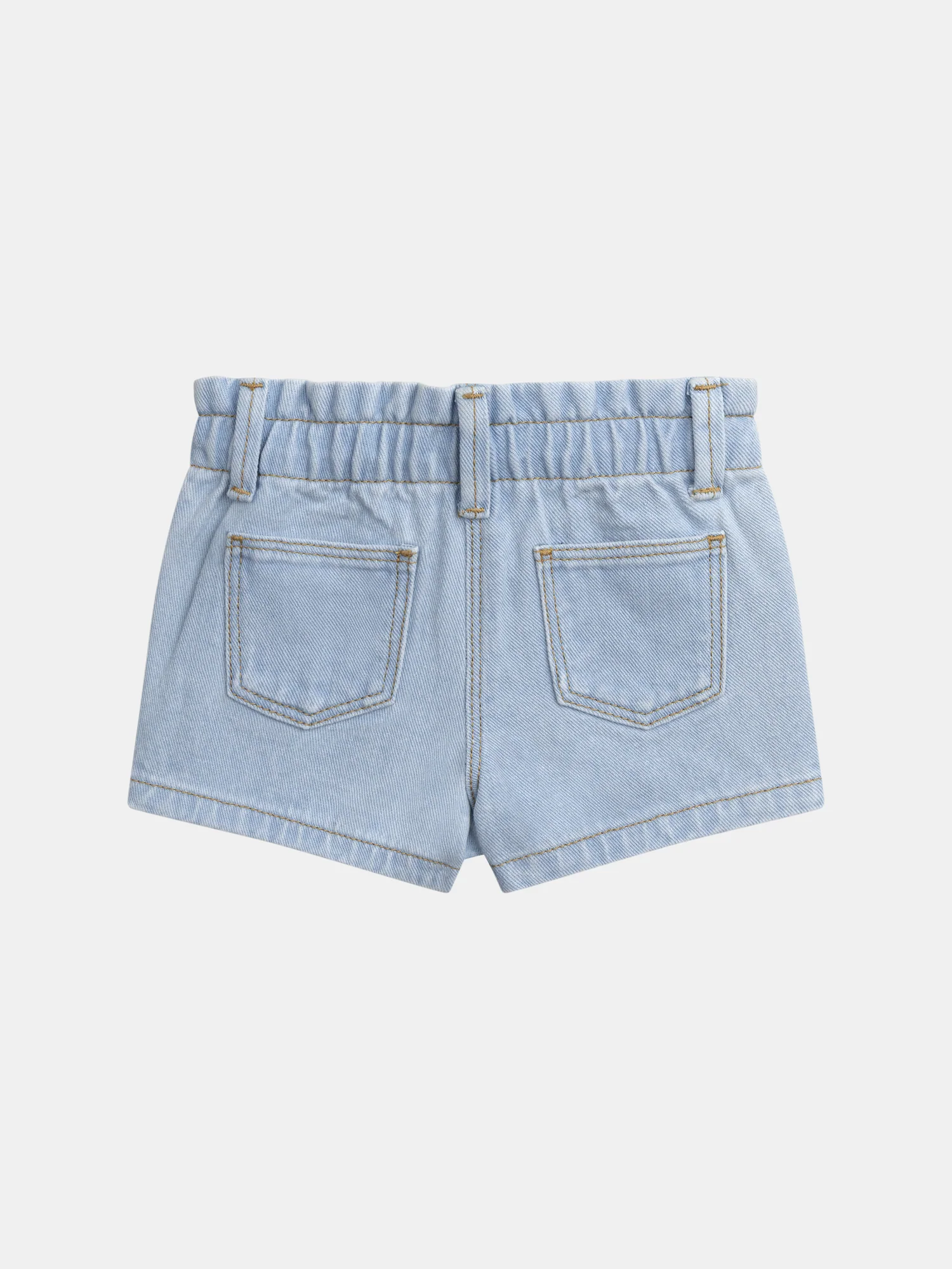 Short en denim léger avec taille volantée et broderie fleur pour bébé fille - Image 4