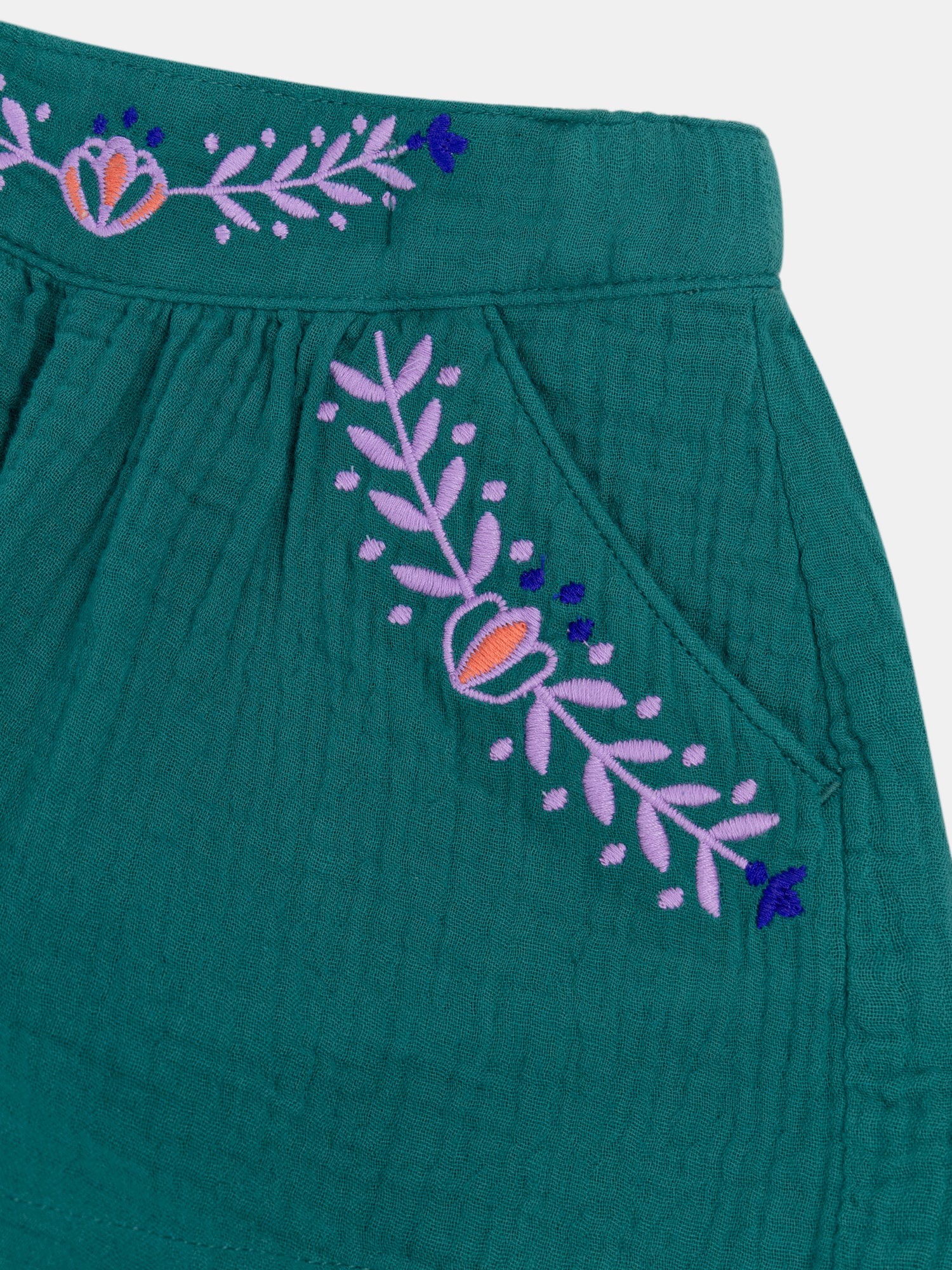 Short vert à broderies florales pour fille - Image 4