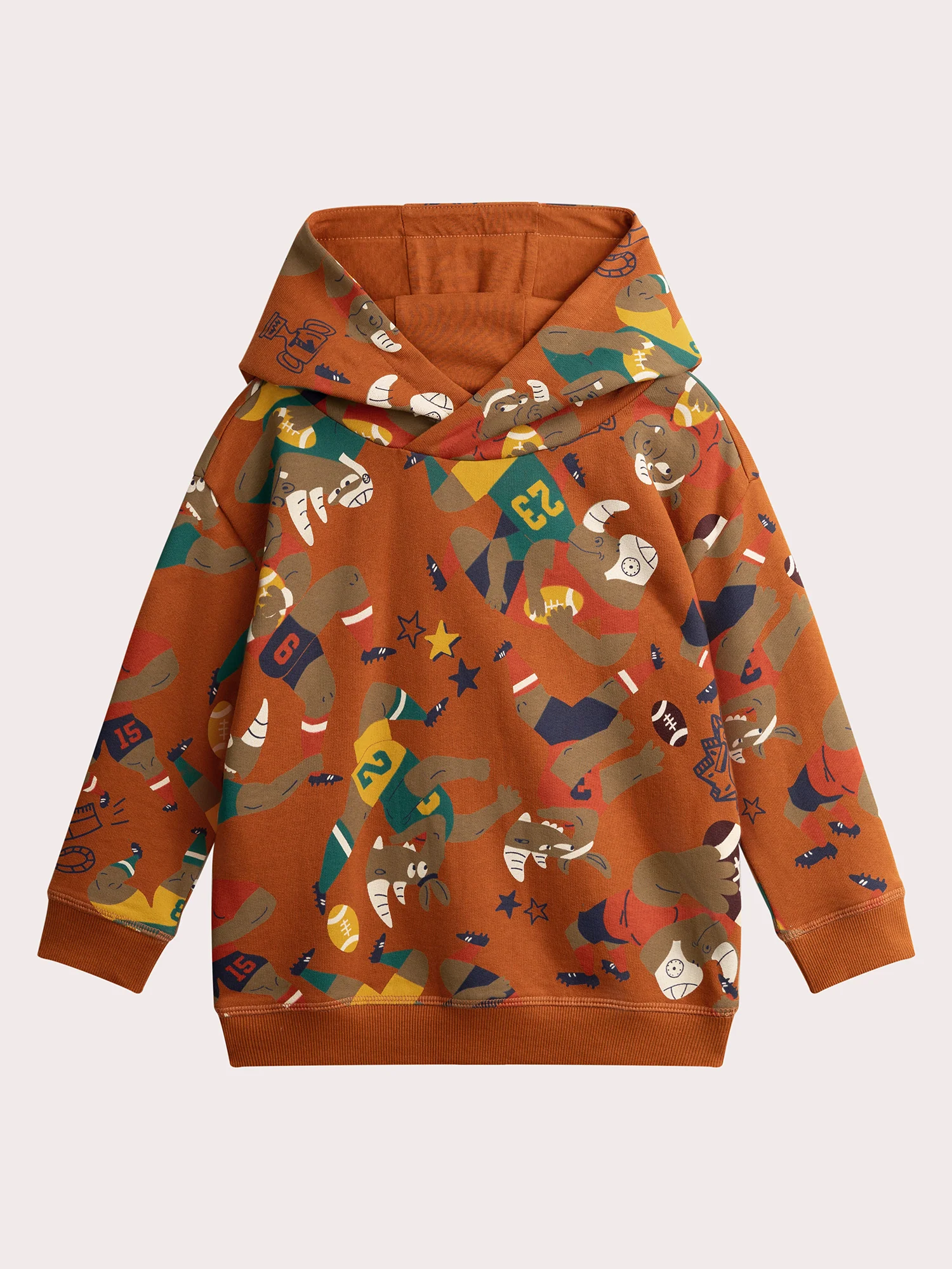 Sweat à capuche orange imprimé rhino pour garçon