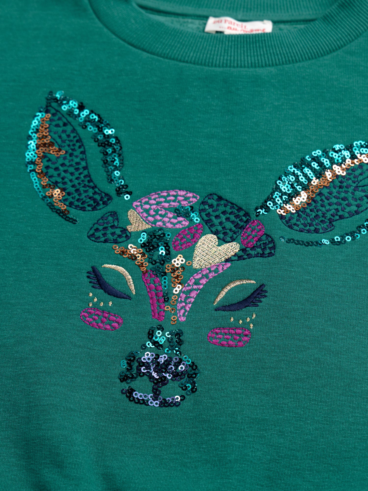 Sweat en molleton fourré avec animation biche en sequins et broderies - Image 3